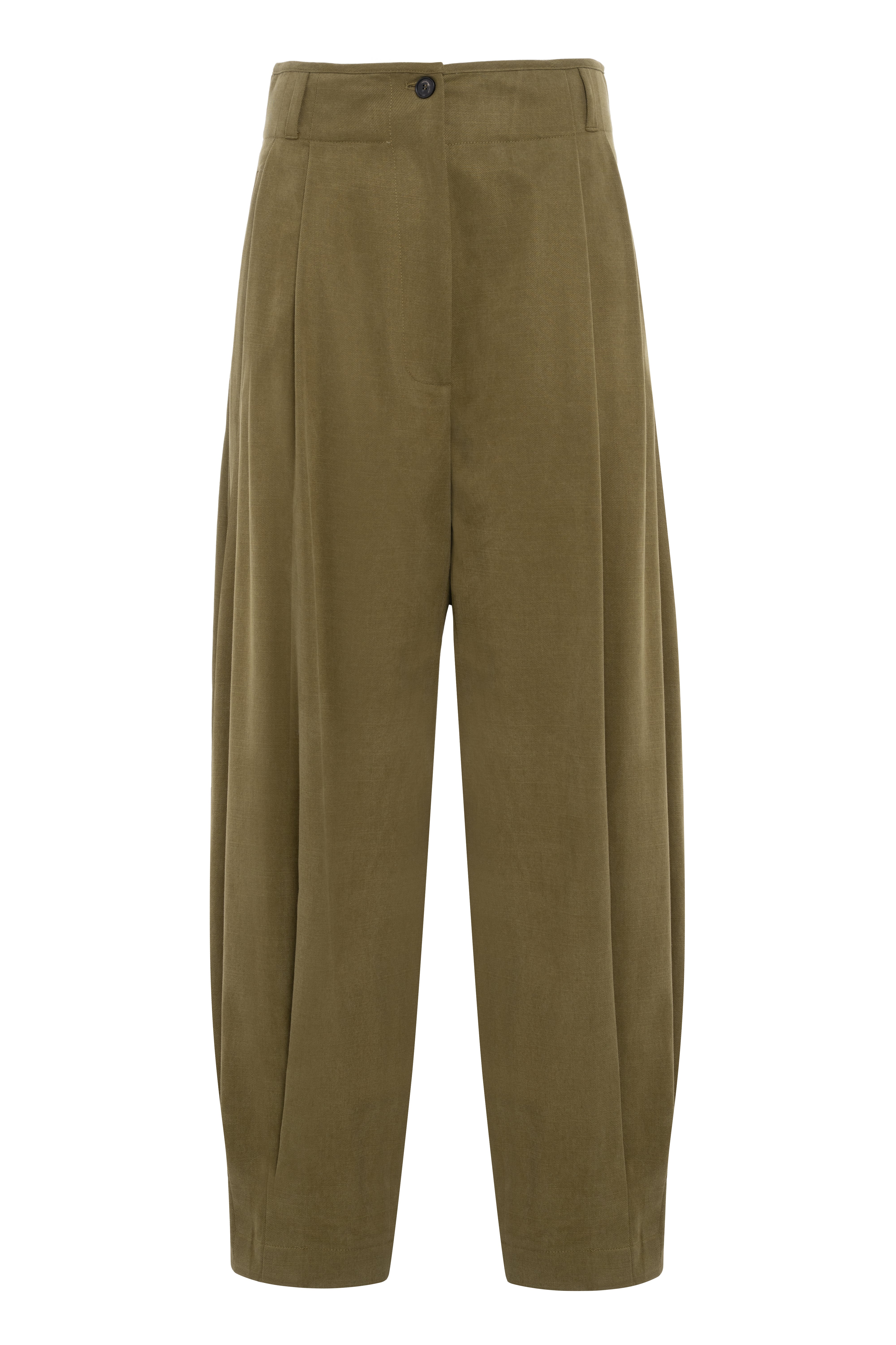 Pantaloni balloon con pinces in misto lyocell e cotone verde militare