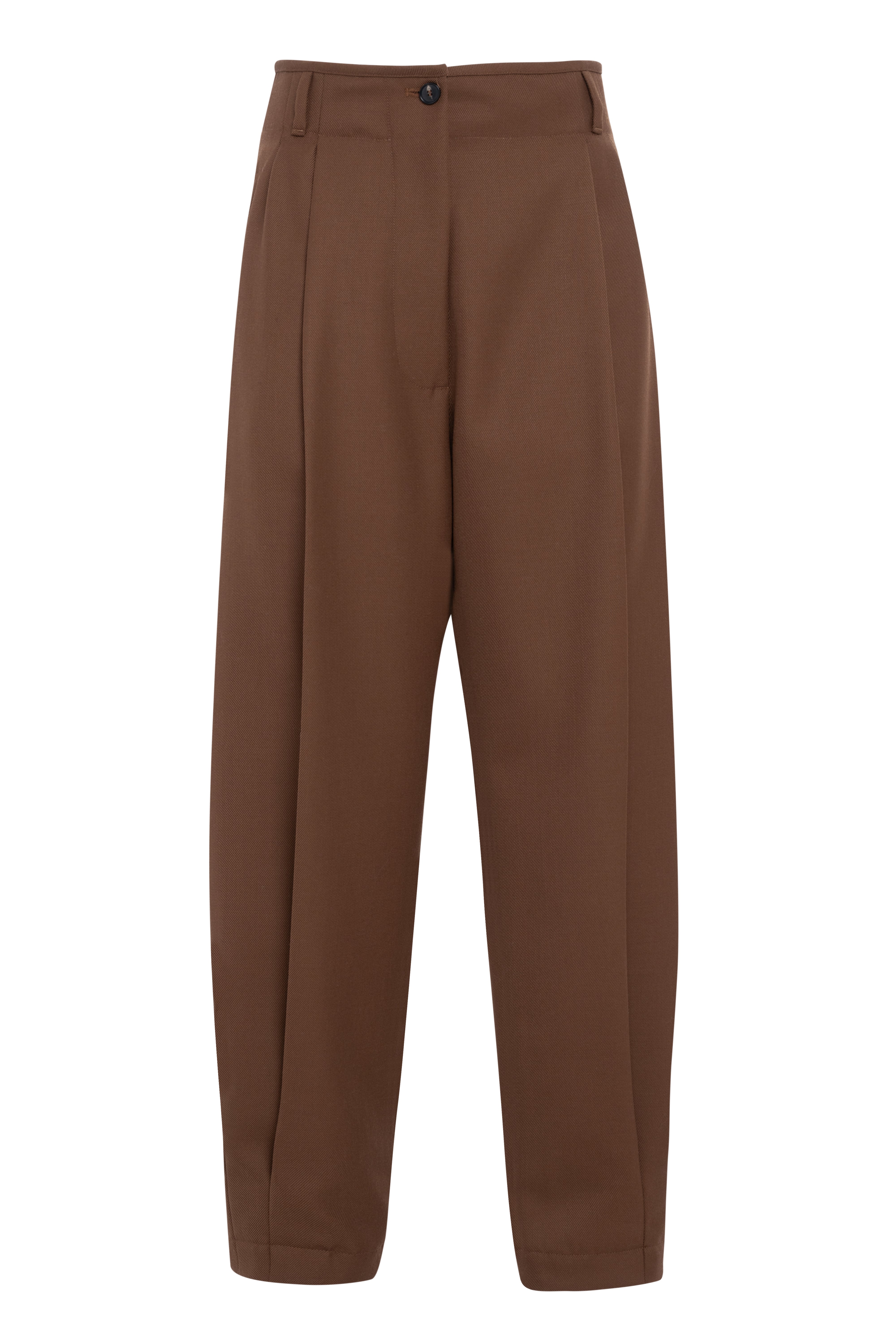 Pantaloni sartoriali balloon in twill di lana colore marrone