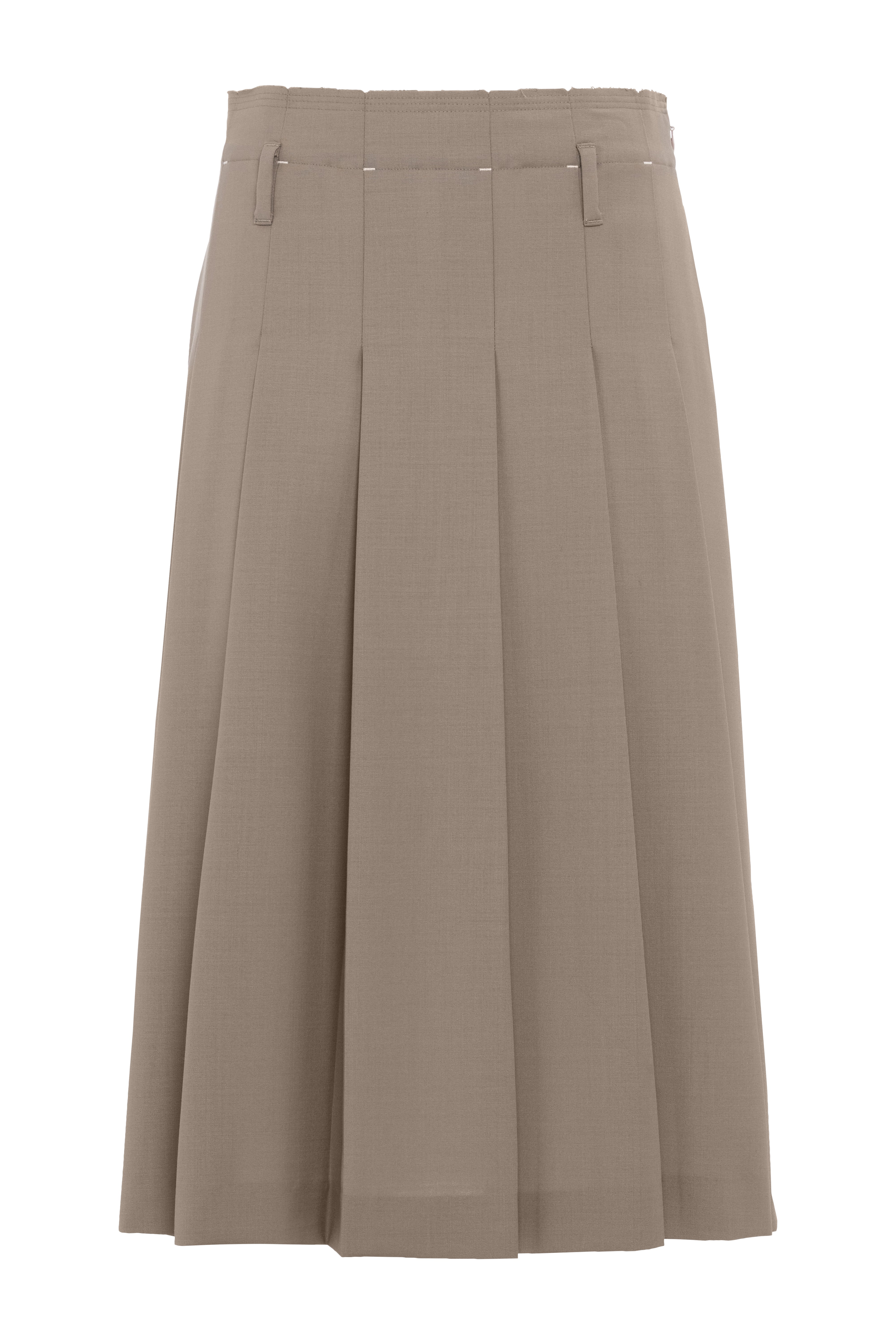 Beige Pleated Midi Skirt In Polyester And Wool Blend