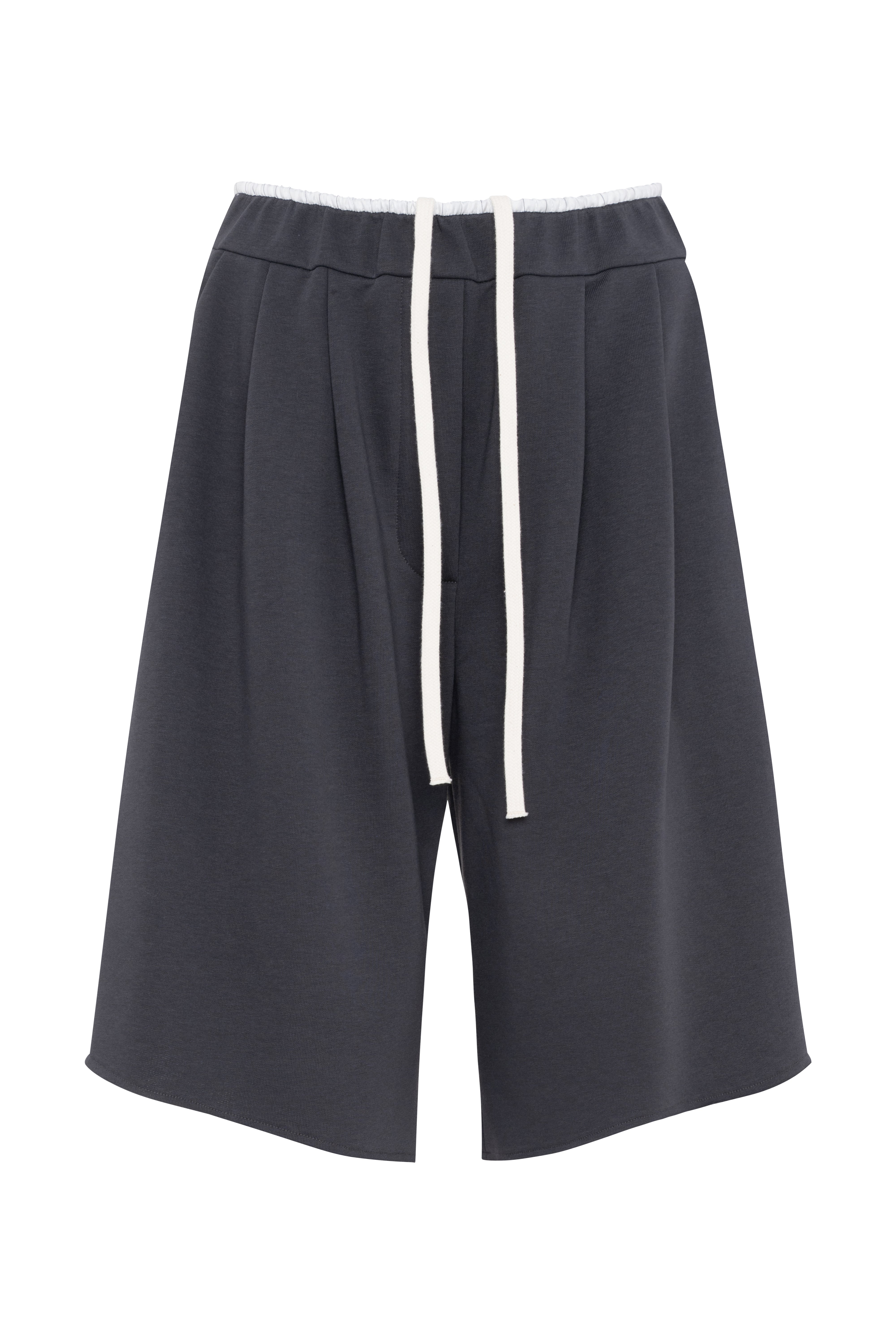 Cotton Sweat Bermuda Shorts In Dark Grey Color With White Contrast Waistband