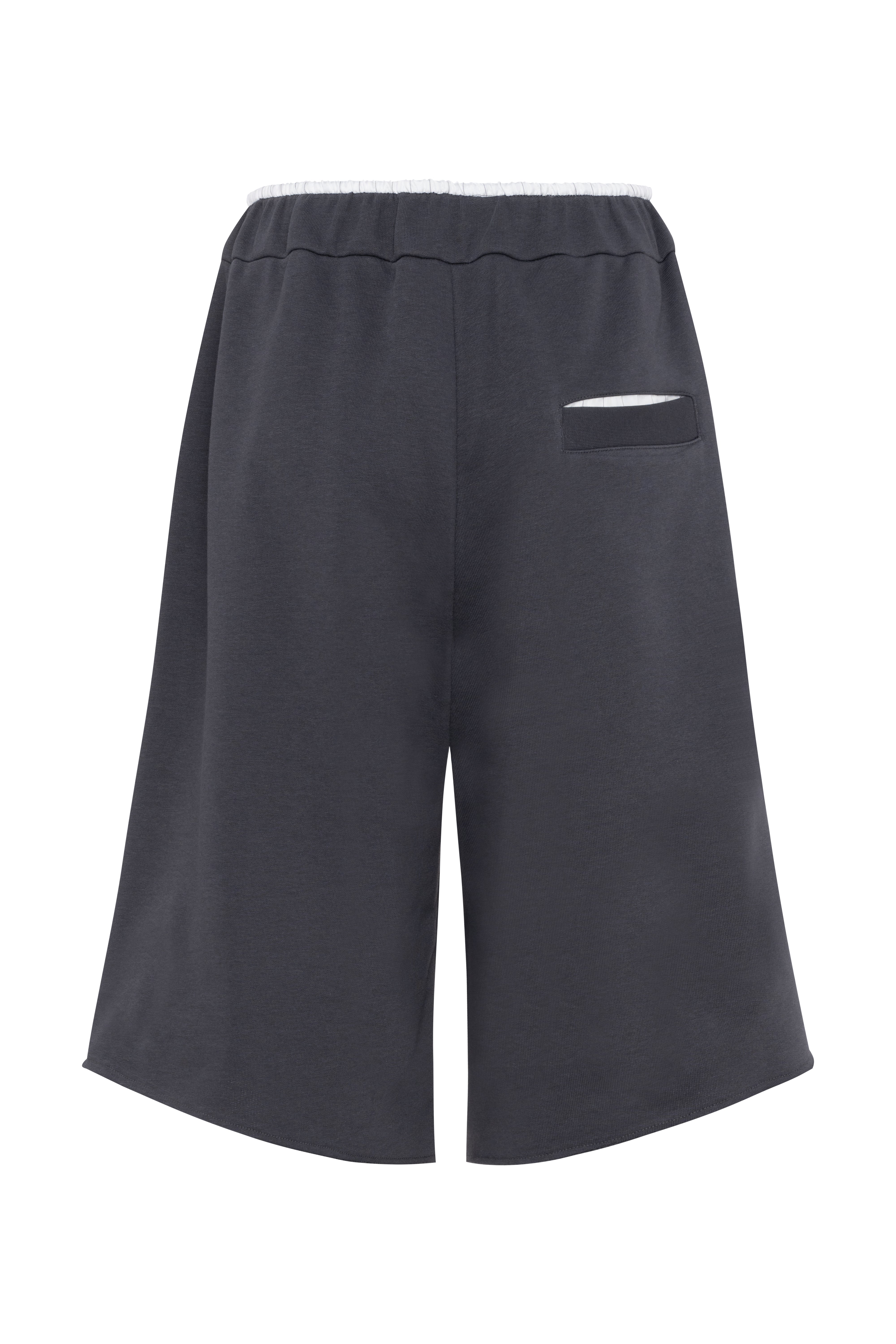 Cotton Sweat Bermuda Shorts In Dark Grey Color With White Contrast Waistband