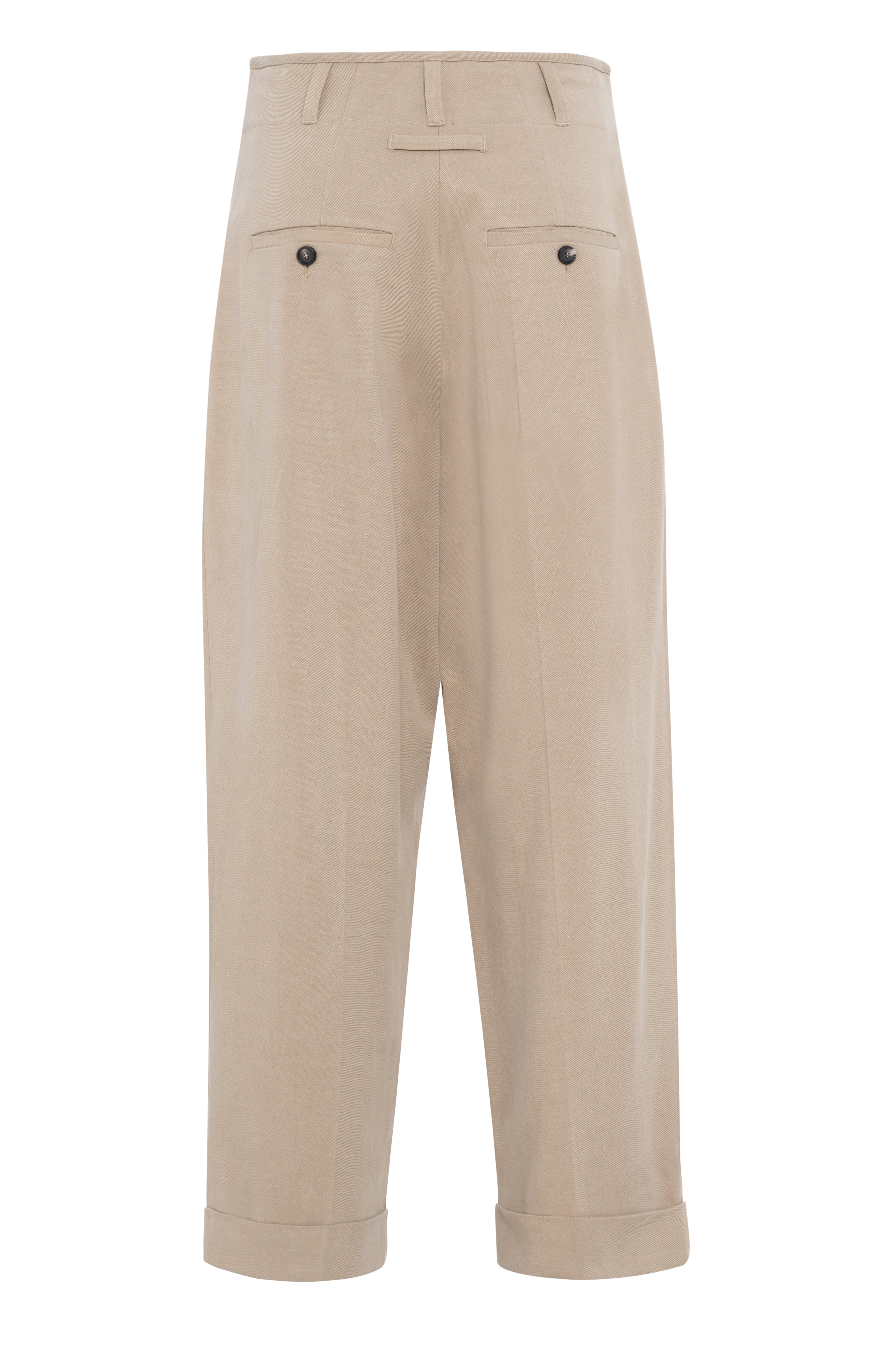 Beige Lyocell Cotton Double Pleated Ankle-Length Trousers