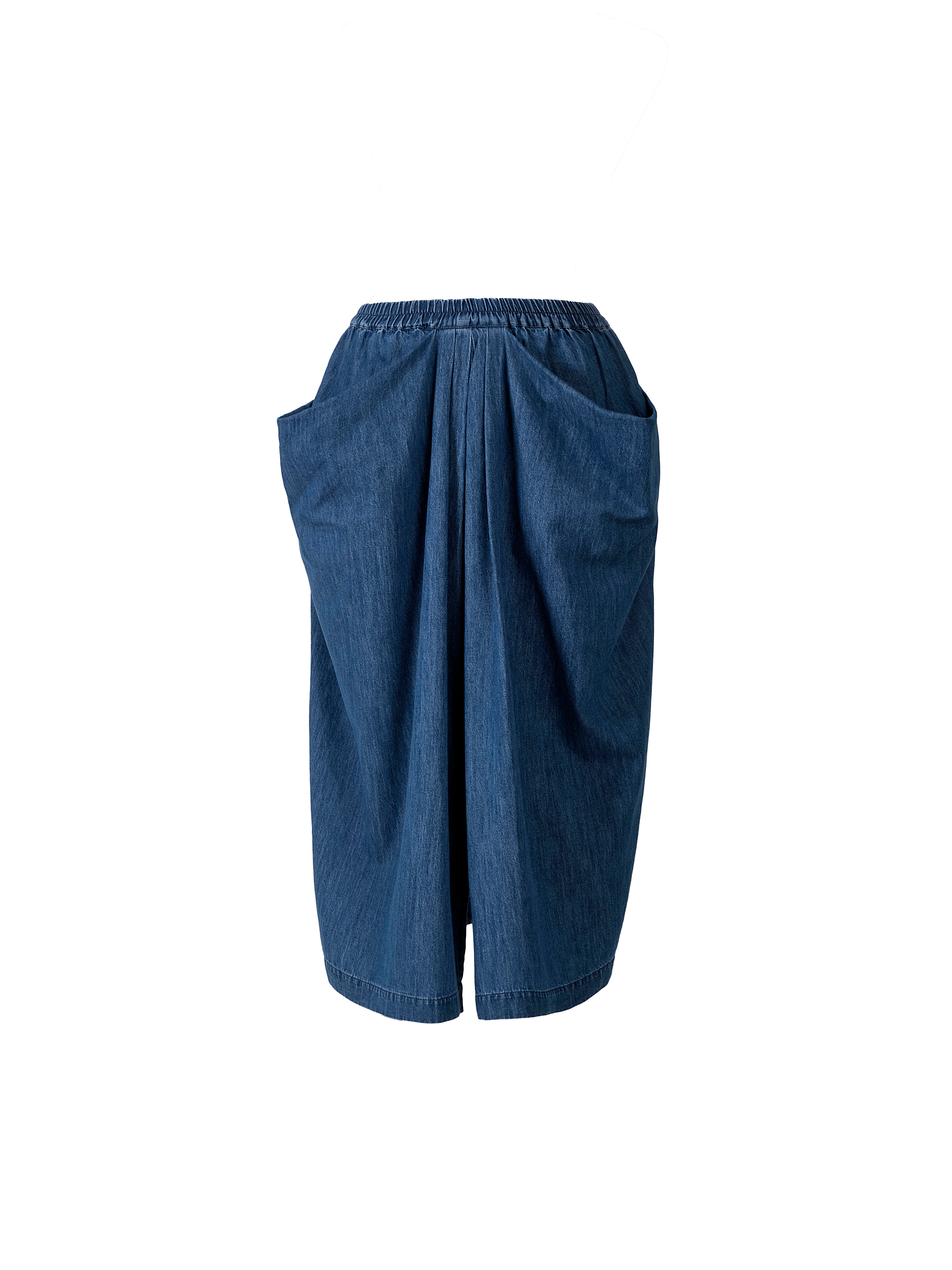 Midi Draped Denim Skirt In Cotton With Elasticated Waistband