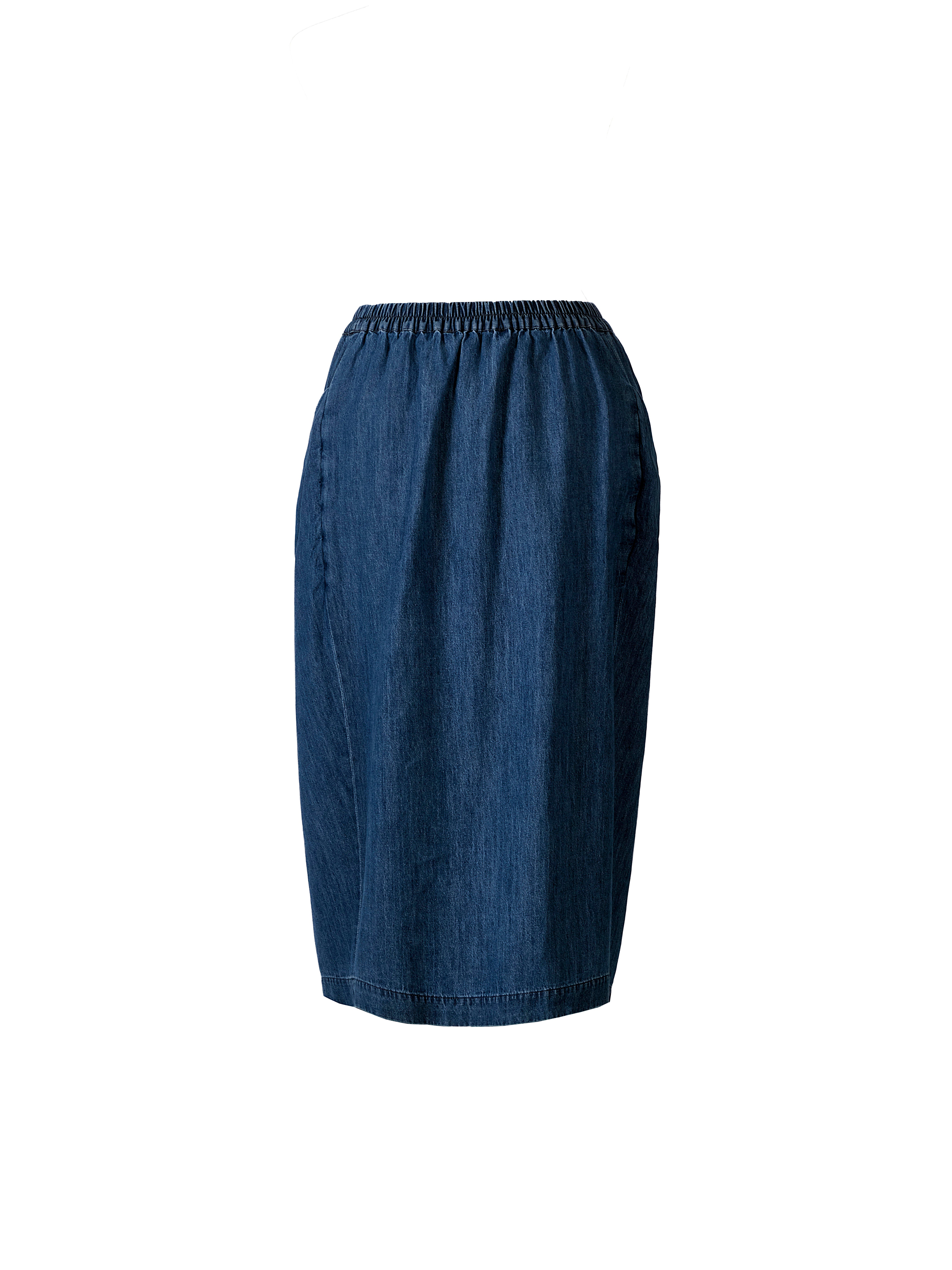 Midi Draped Denim Skirt In Cotton With Elasticated Waistband