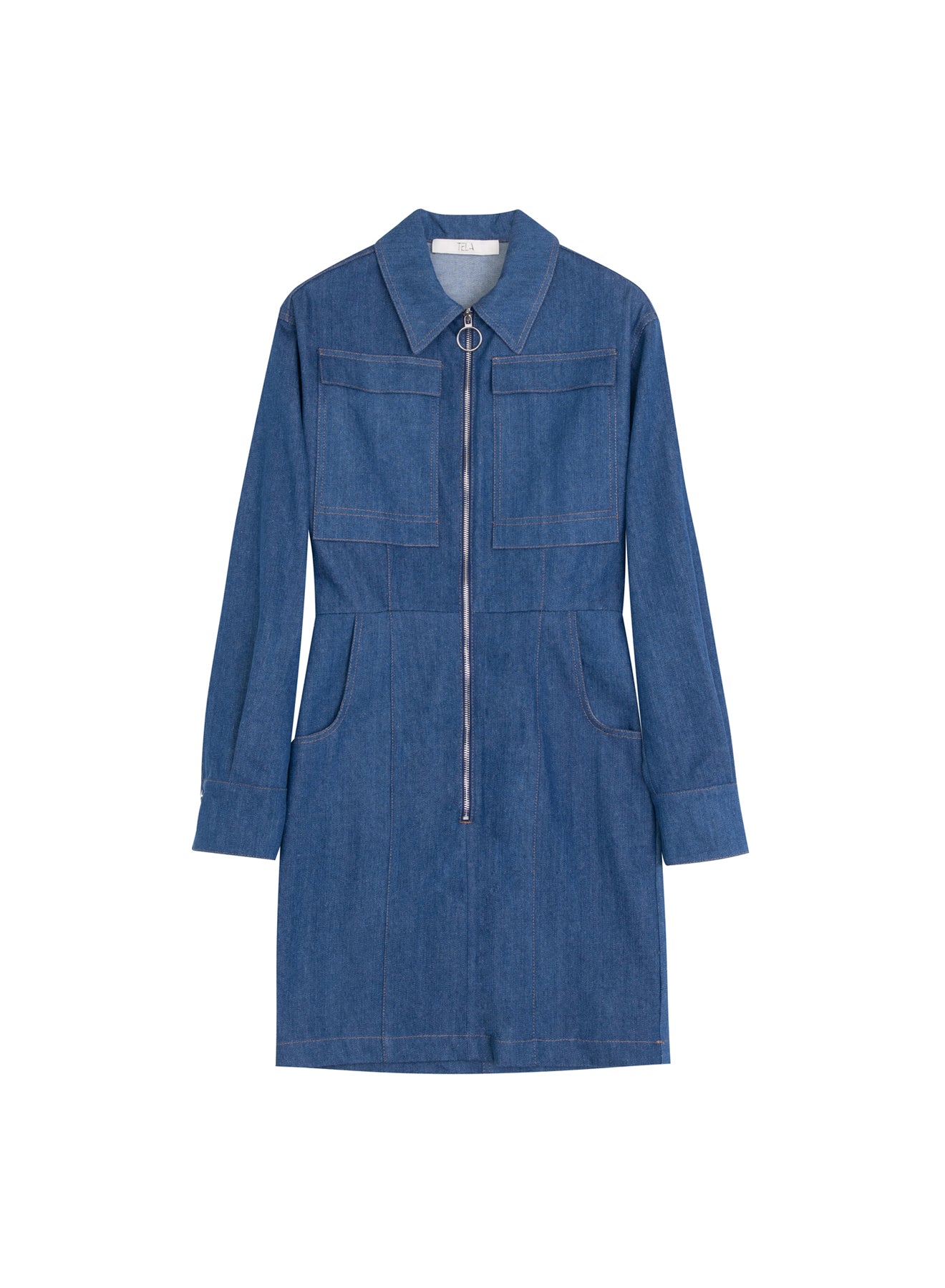 Denim Zip Midi Dress