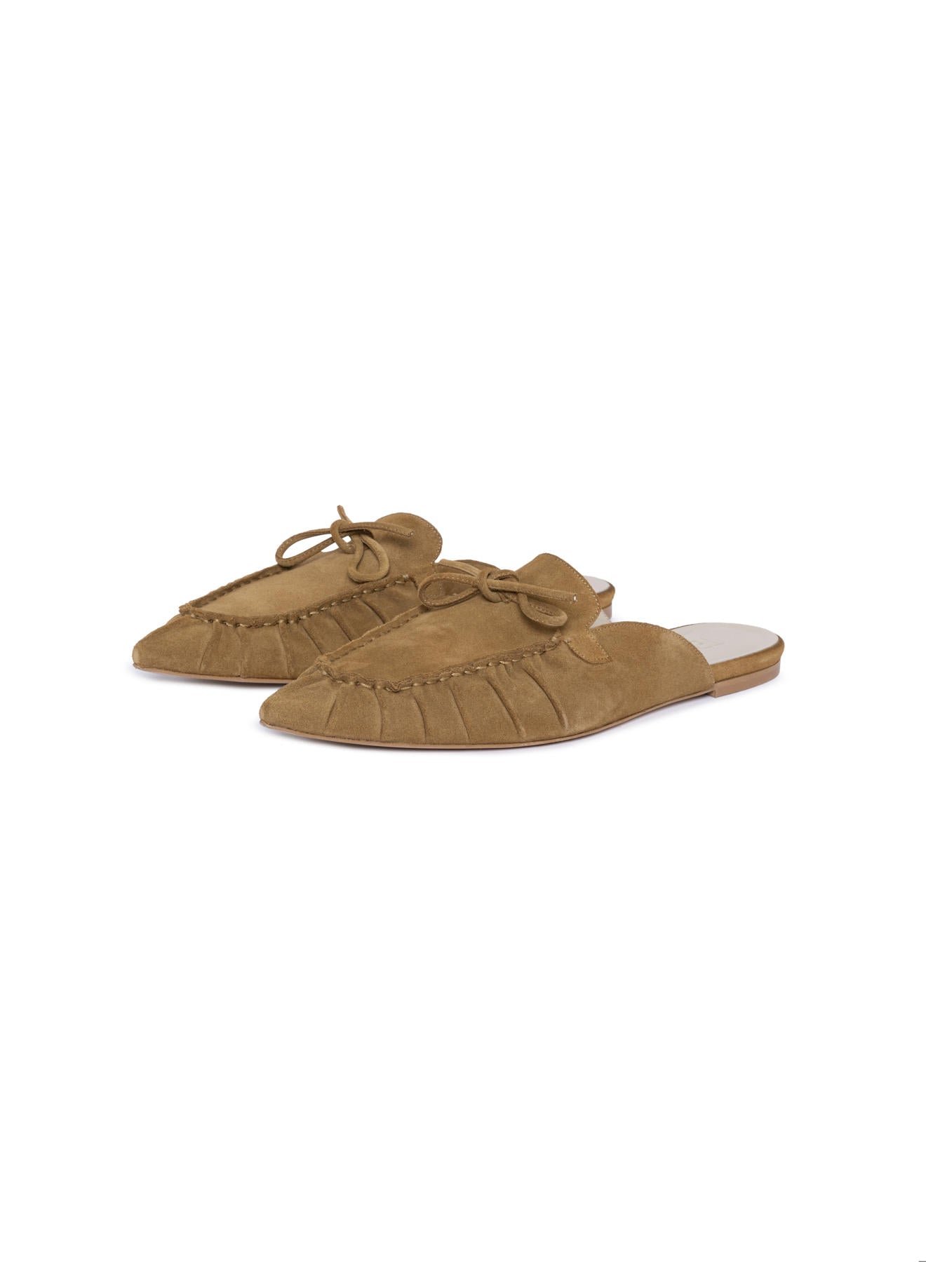 Open-Back Suede Moccasin Slippers In Mustard Color