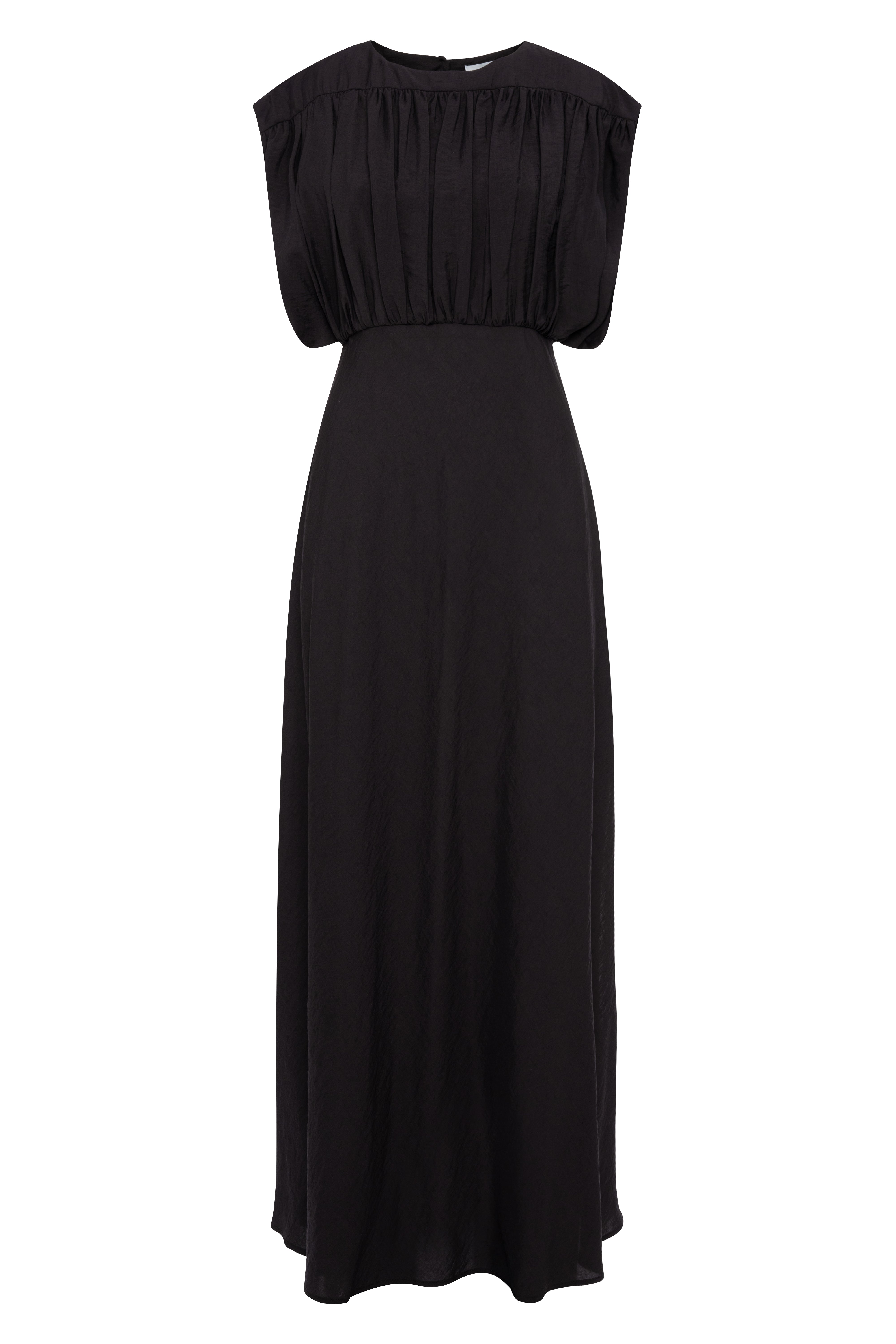 Coffee-Colored Tencel Sleeveless Maxi Dress With Ruched Top