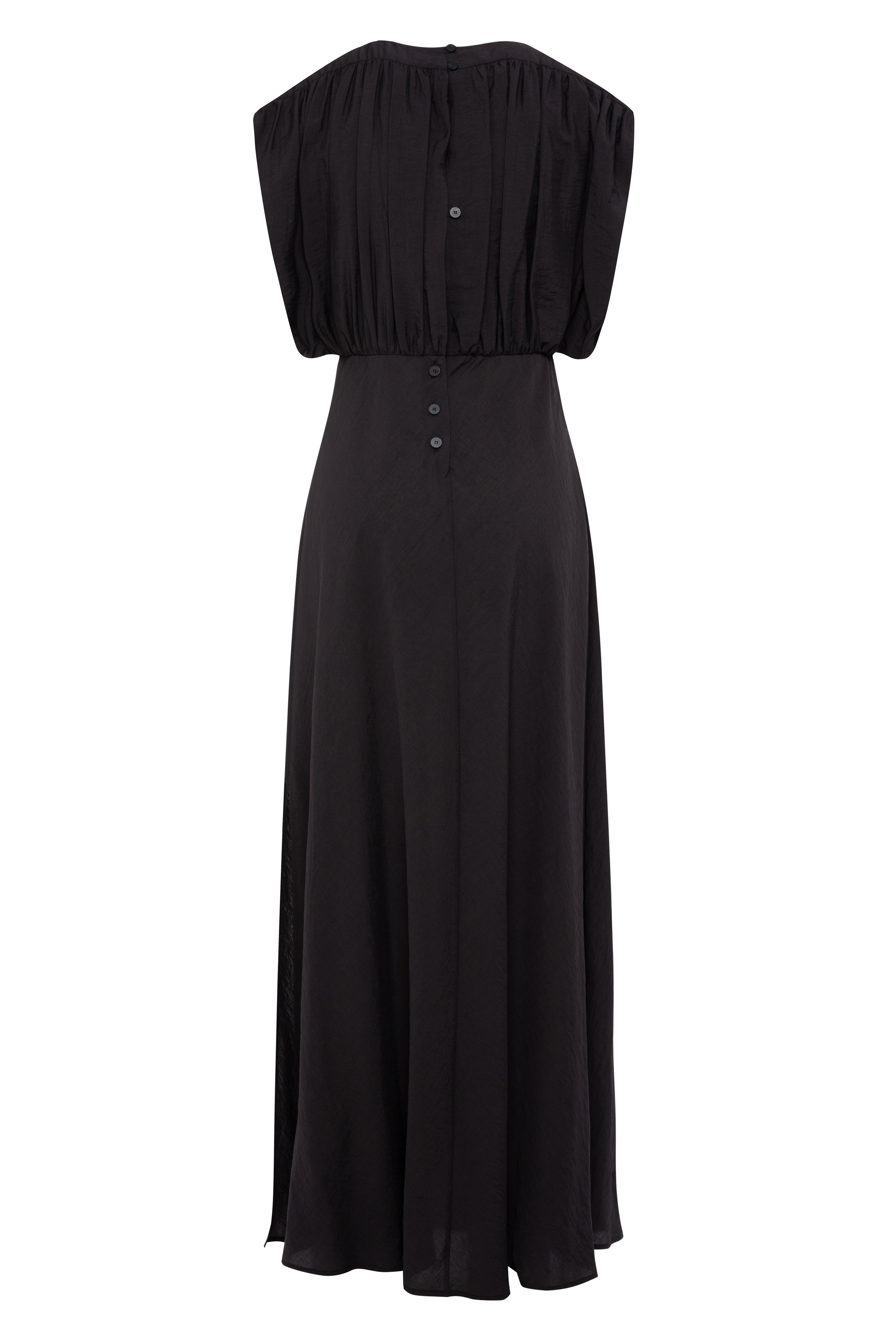 Coffee-Colored Tencel Sleeveless Maxi Dress With Ruched Top