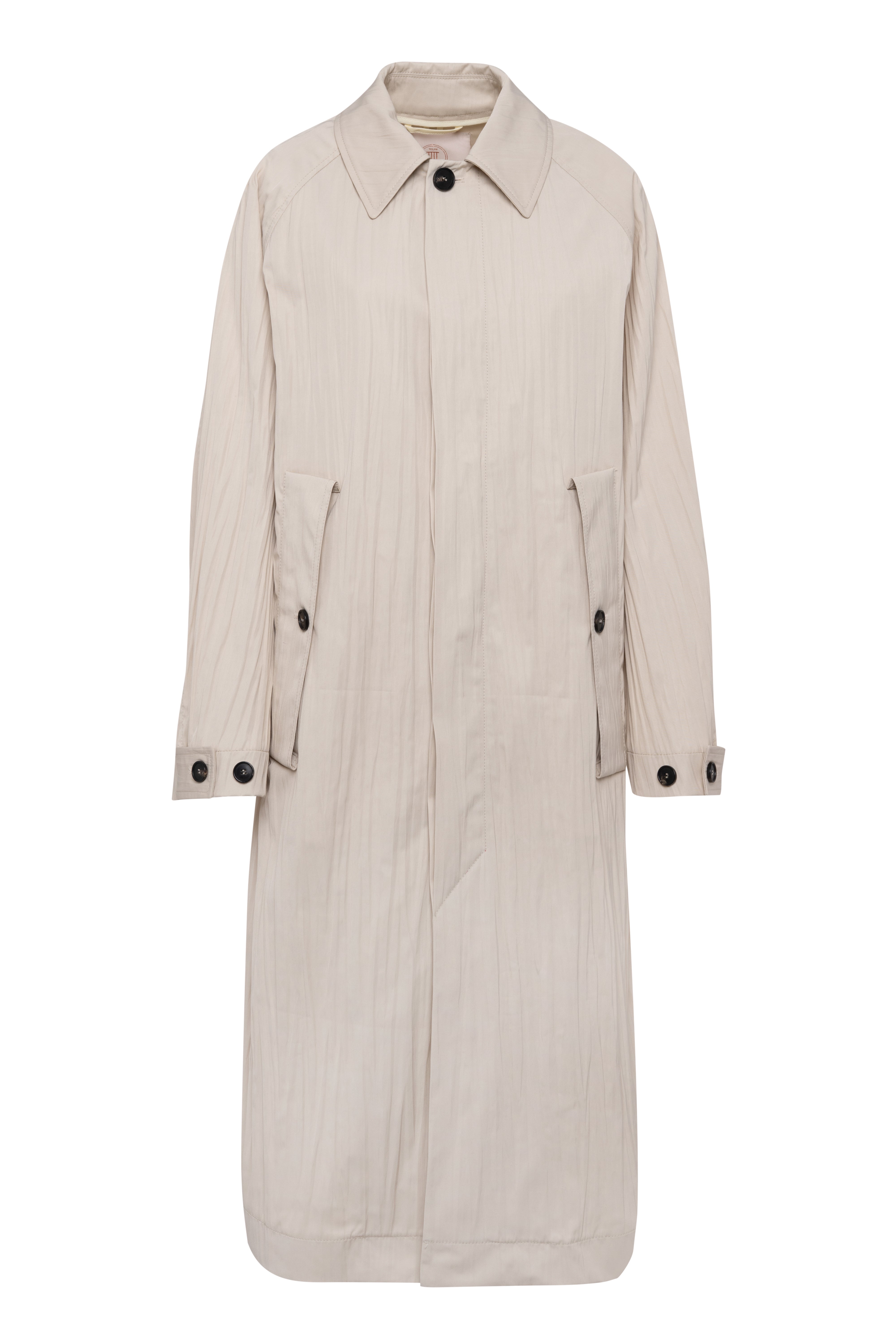 Long Trench Coat In Beige Crinkled Nylon