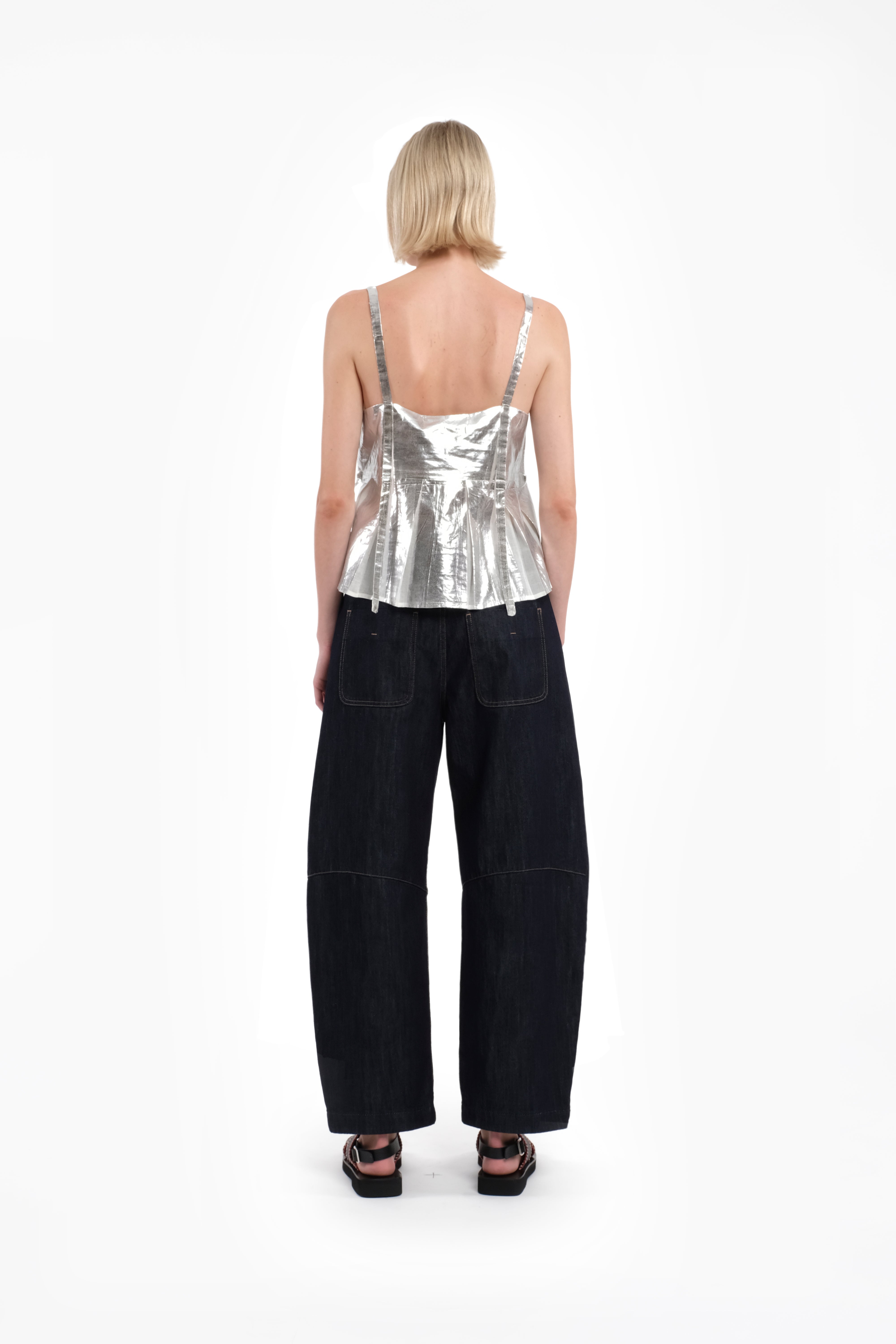 Silver Laminated Cotton Muslin Sleeveless Top