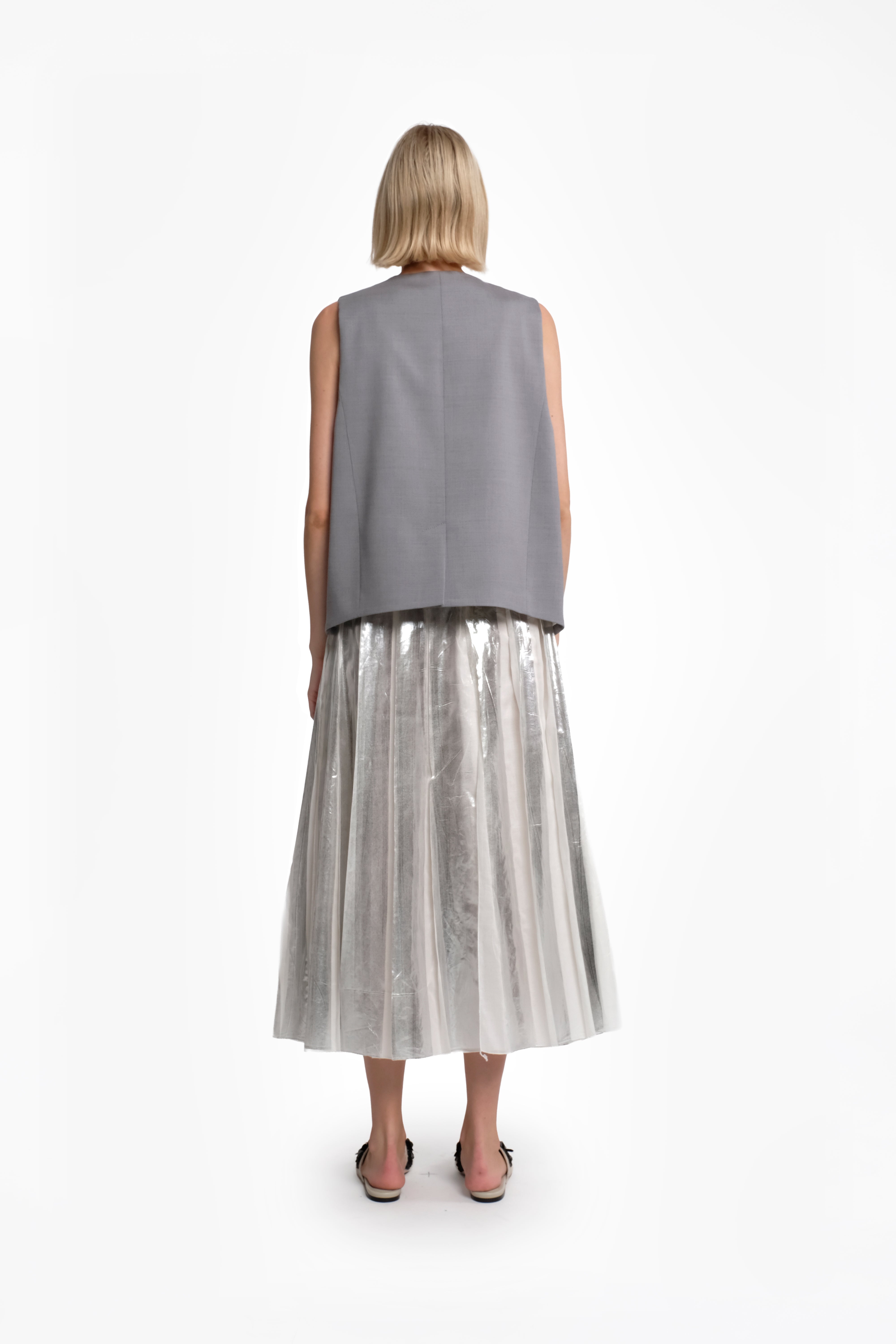 Long Pleated Skirt In Laminated Cotton Muslin