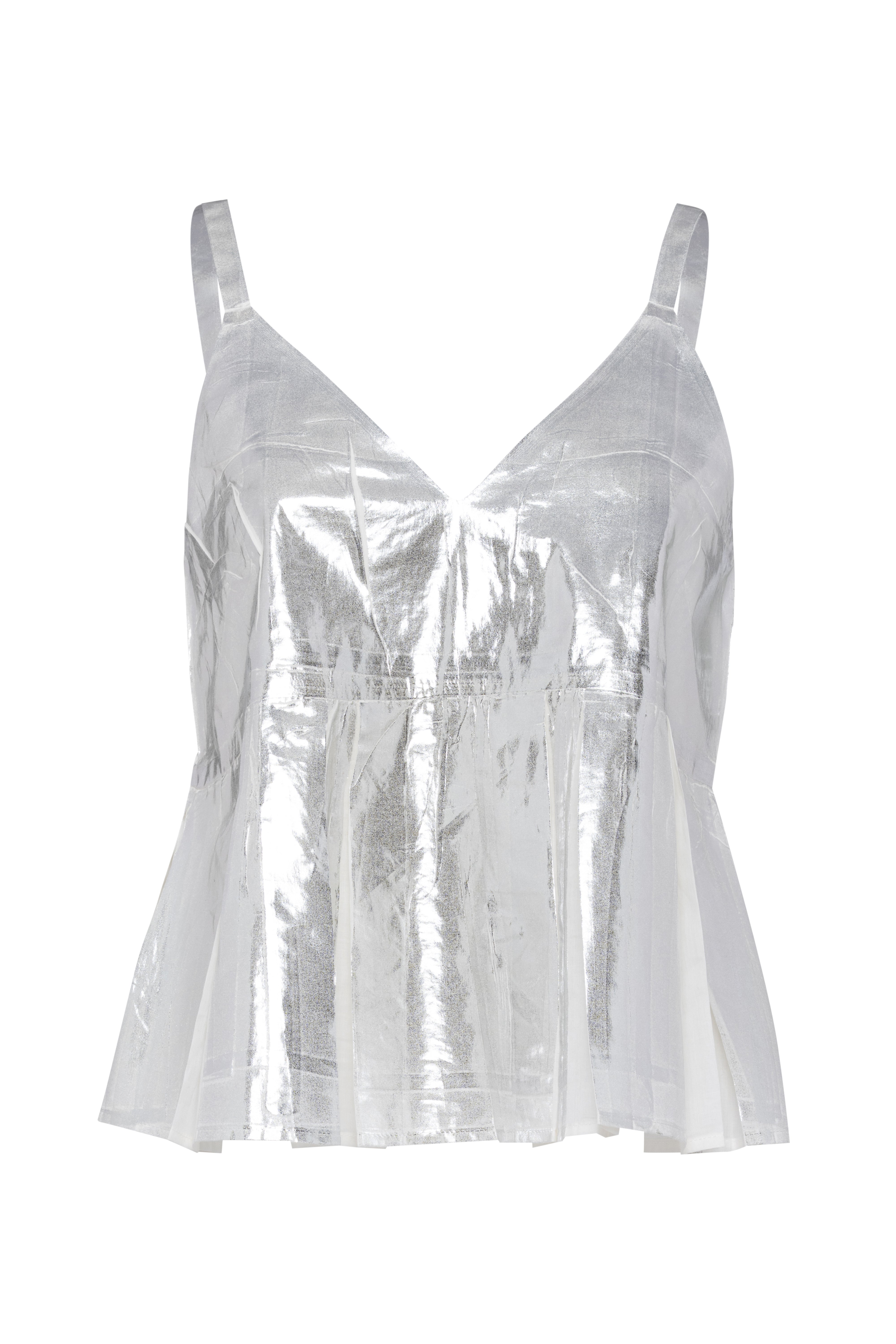 Silver Laminated Cotton Muslin Sleeveless Top