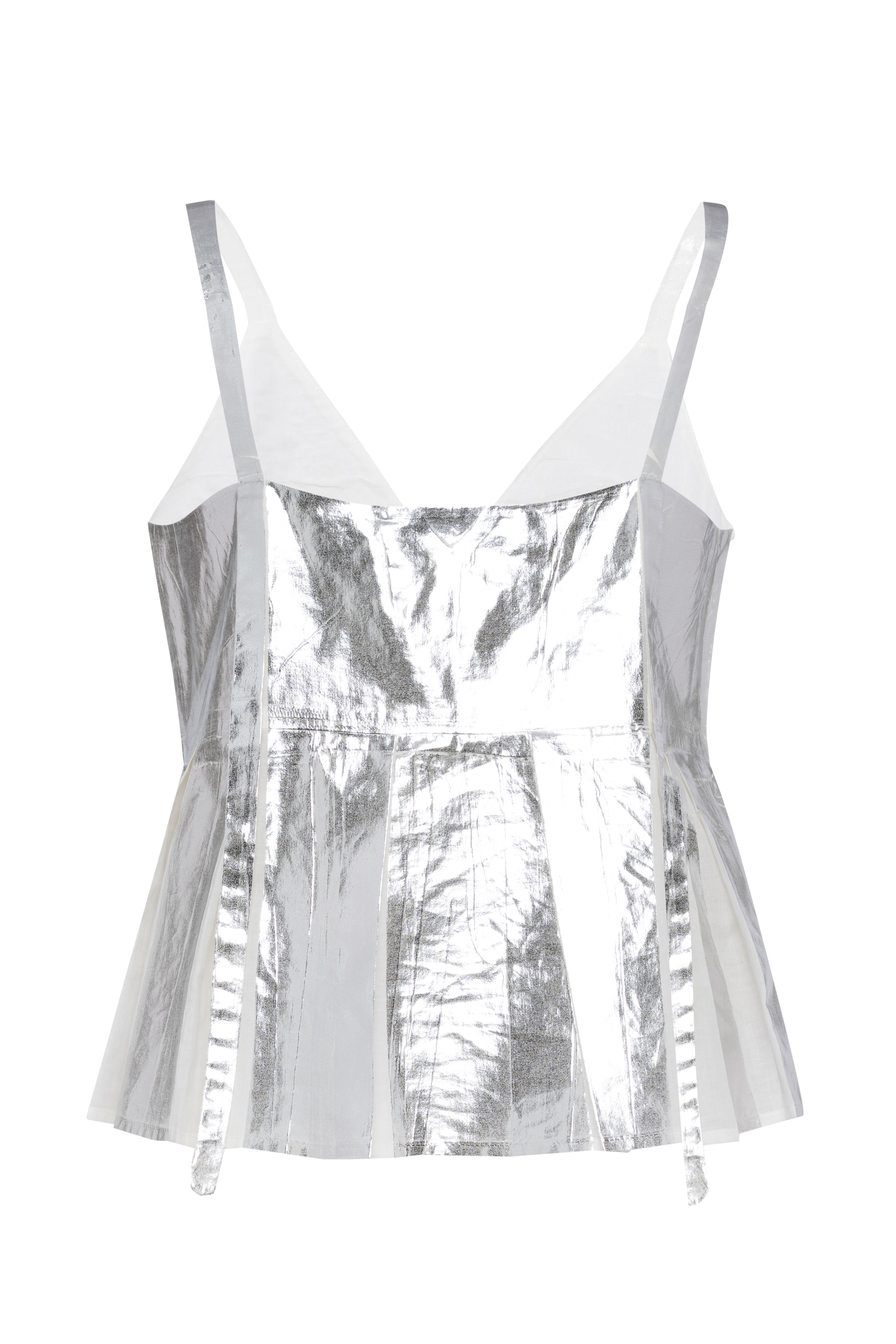 Silver Laminated Cotton Muslin Sleeveless Top