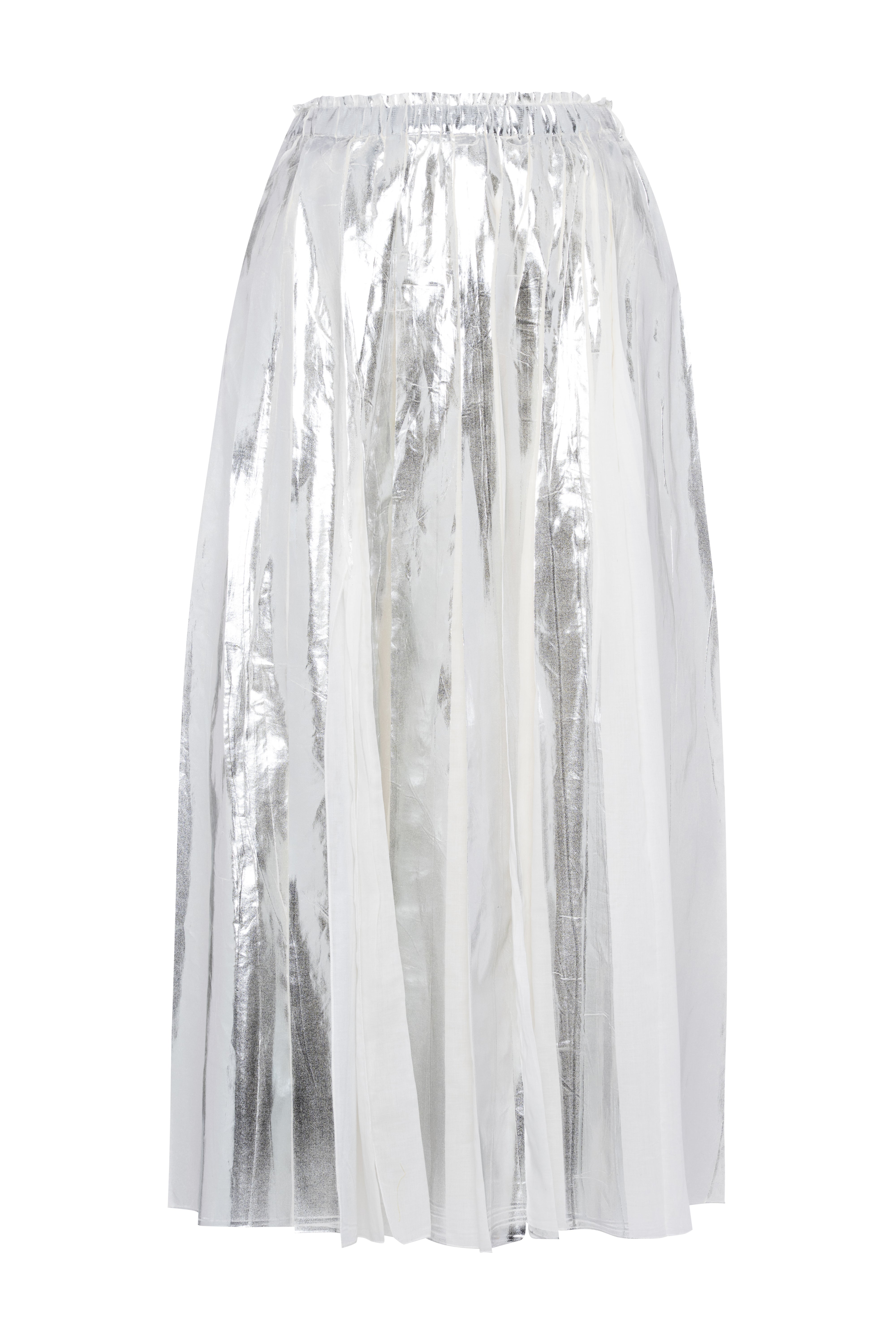 Long Pleated Skirt In Laminated Cotton Muslin