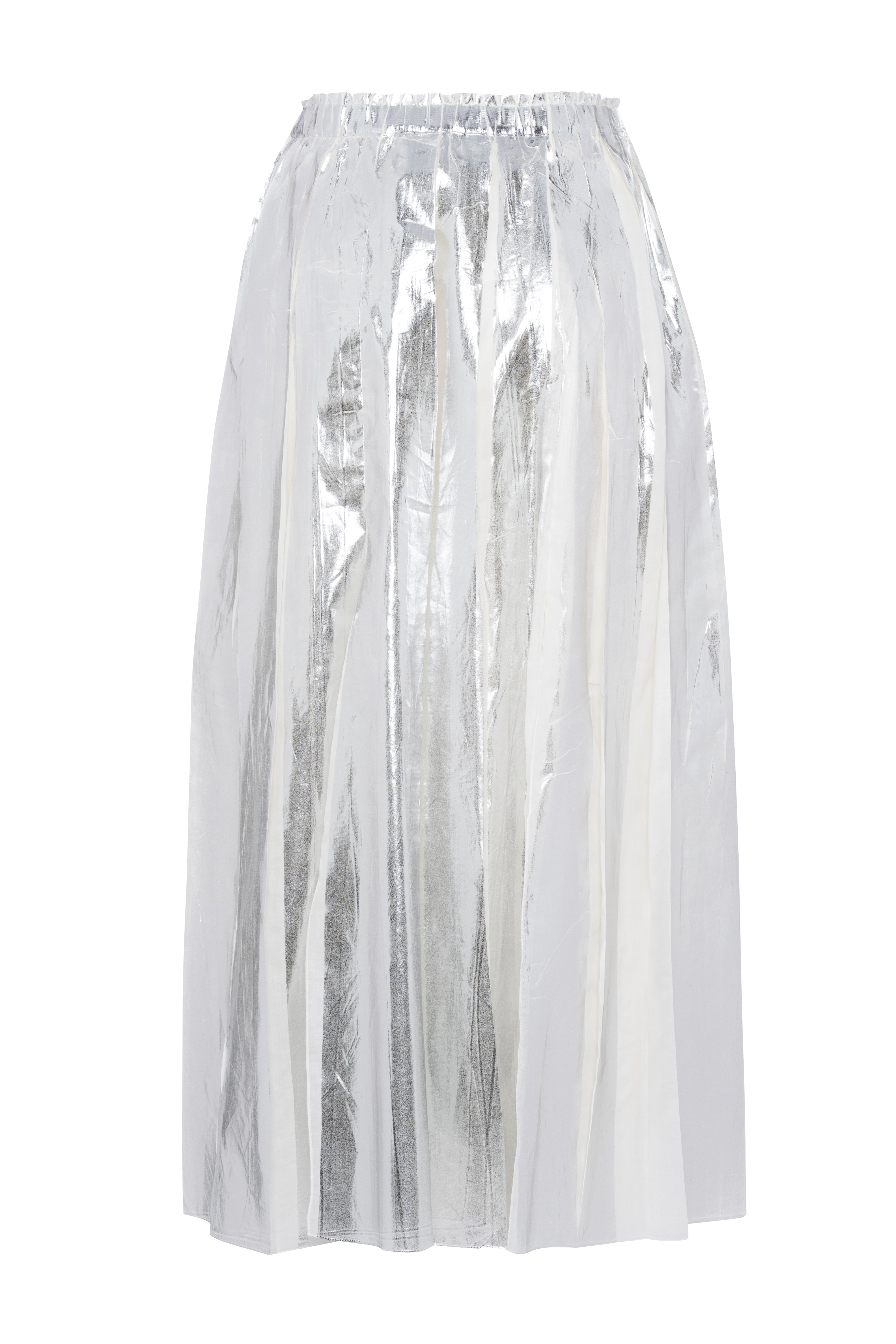 Long Pleated Skirt In Laminated Cotton Muslin