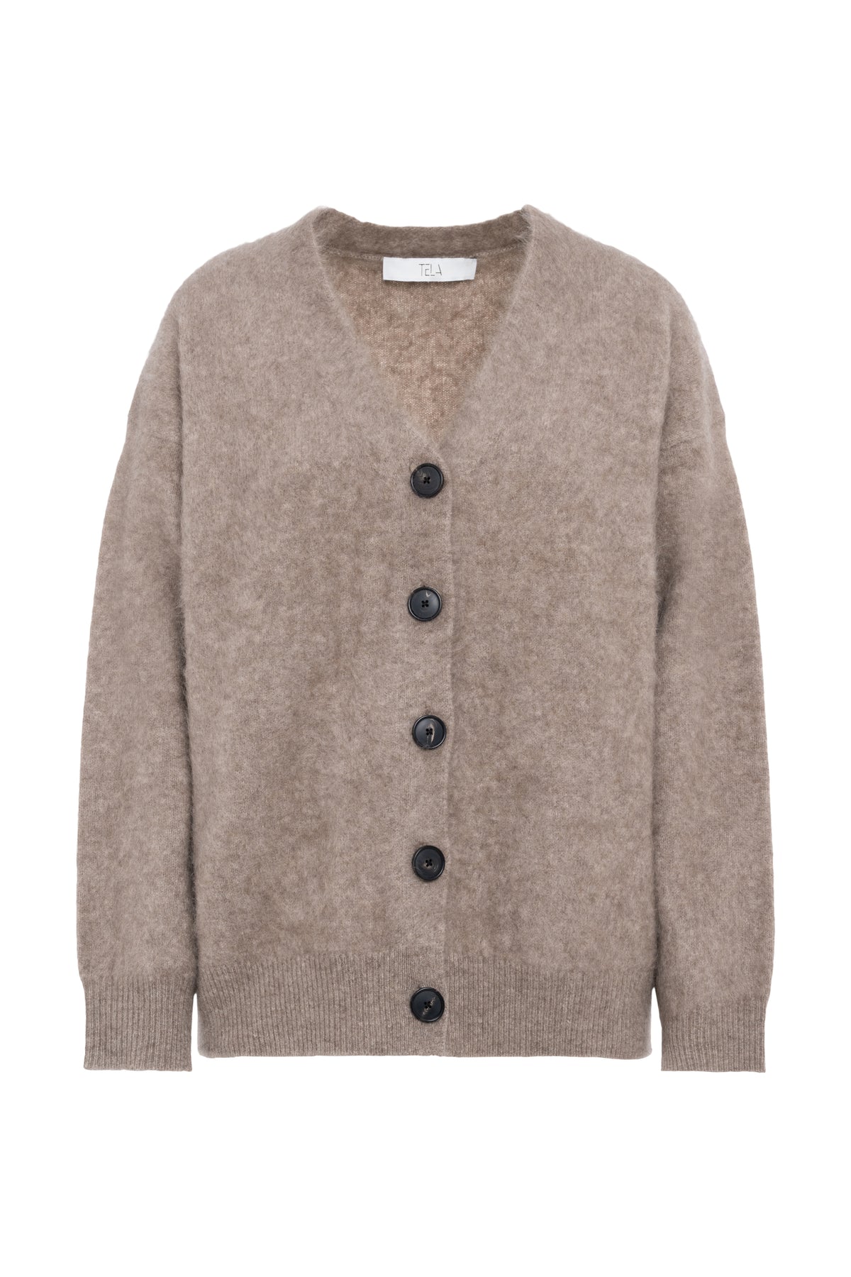 V-Neckline Long-Sleeve Cardigan In Brushed Yak And Wool With Buttons