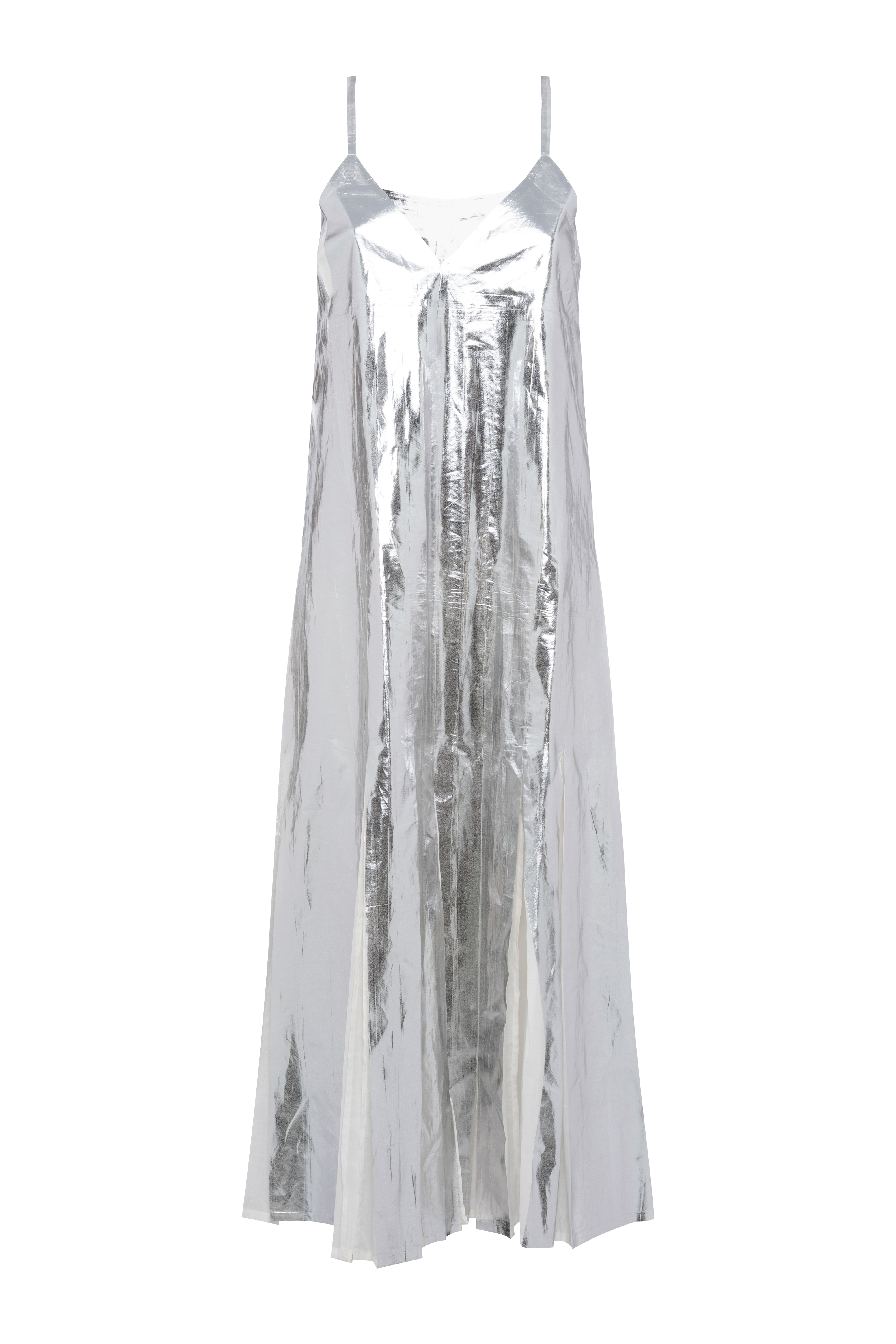 Sleeveless Maxi Dress In Silver Laminated Muslin