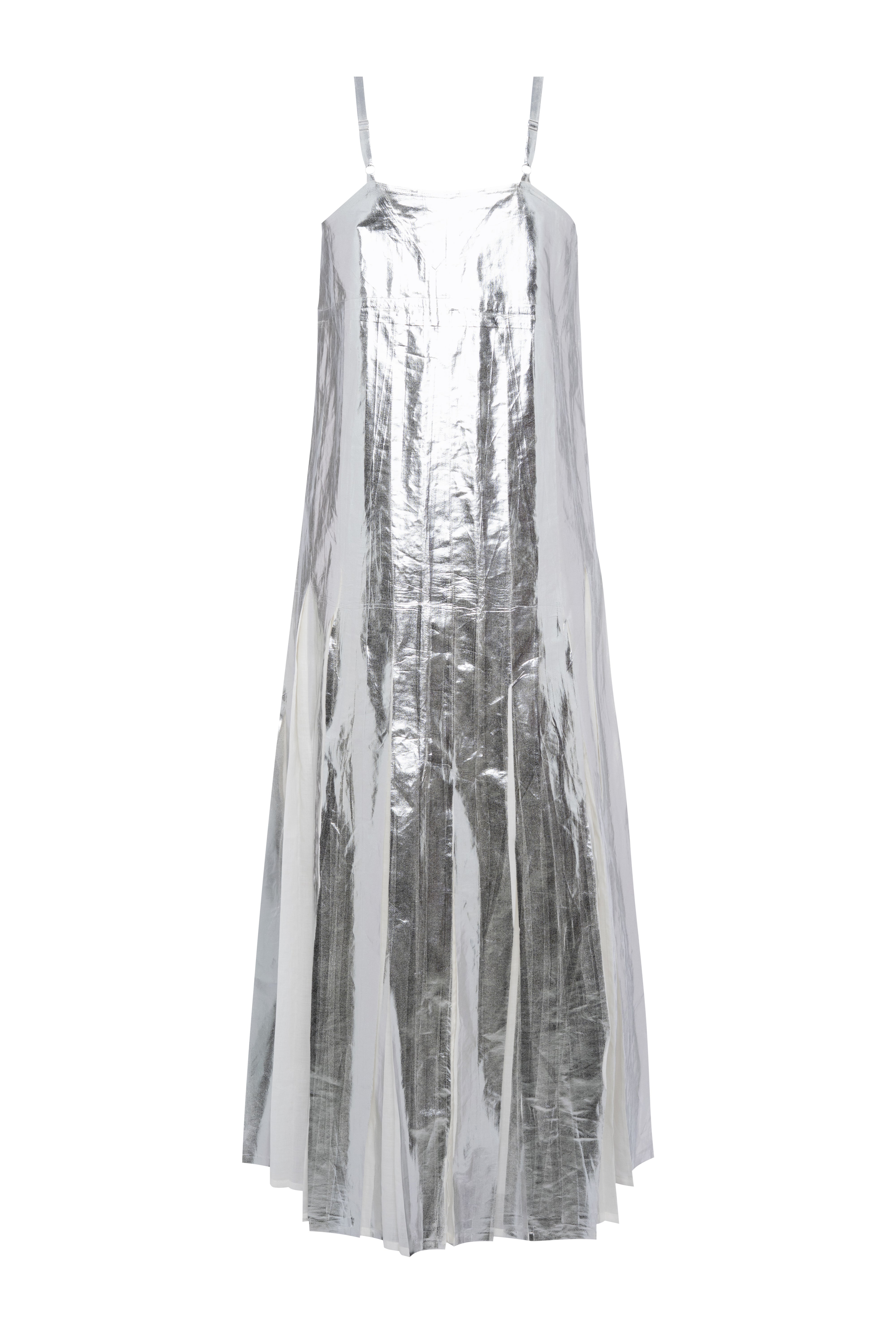Sleeveless Maxi Dress In Silver Laminated Muslin