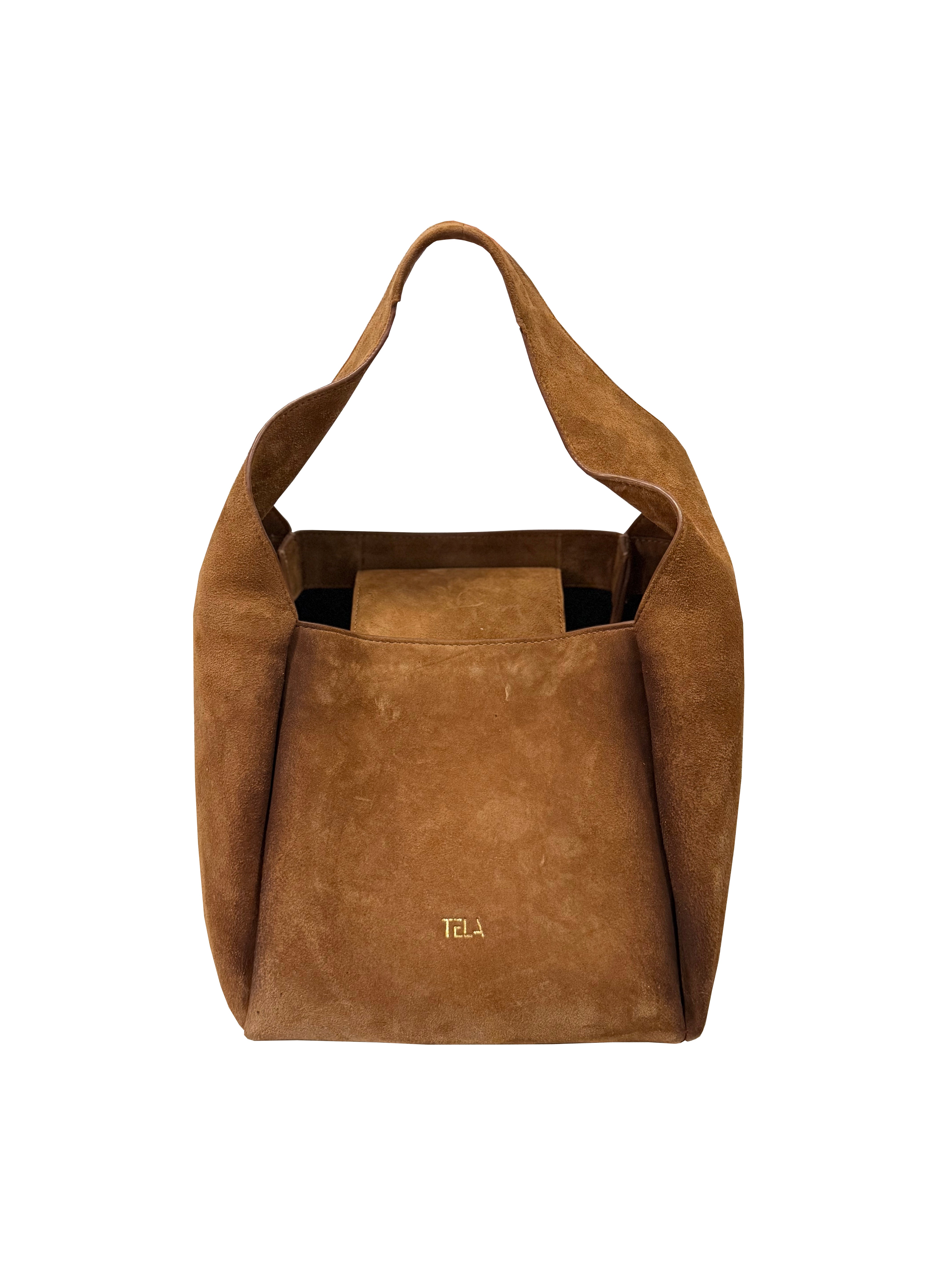 Tobacco Square Suede Bucket Bag