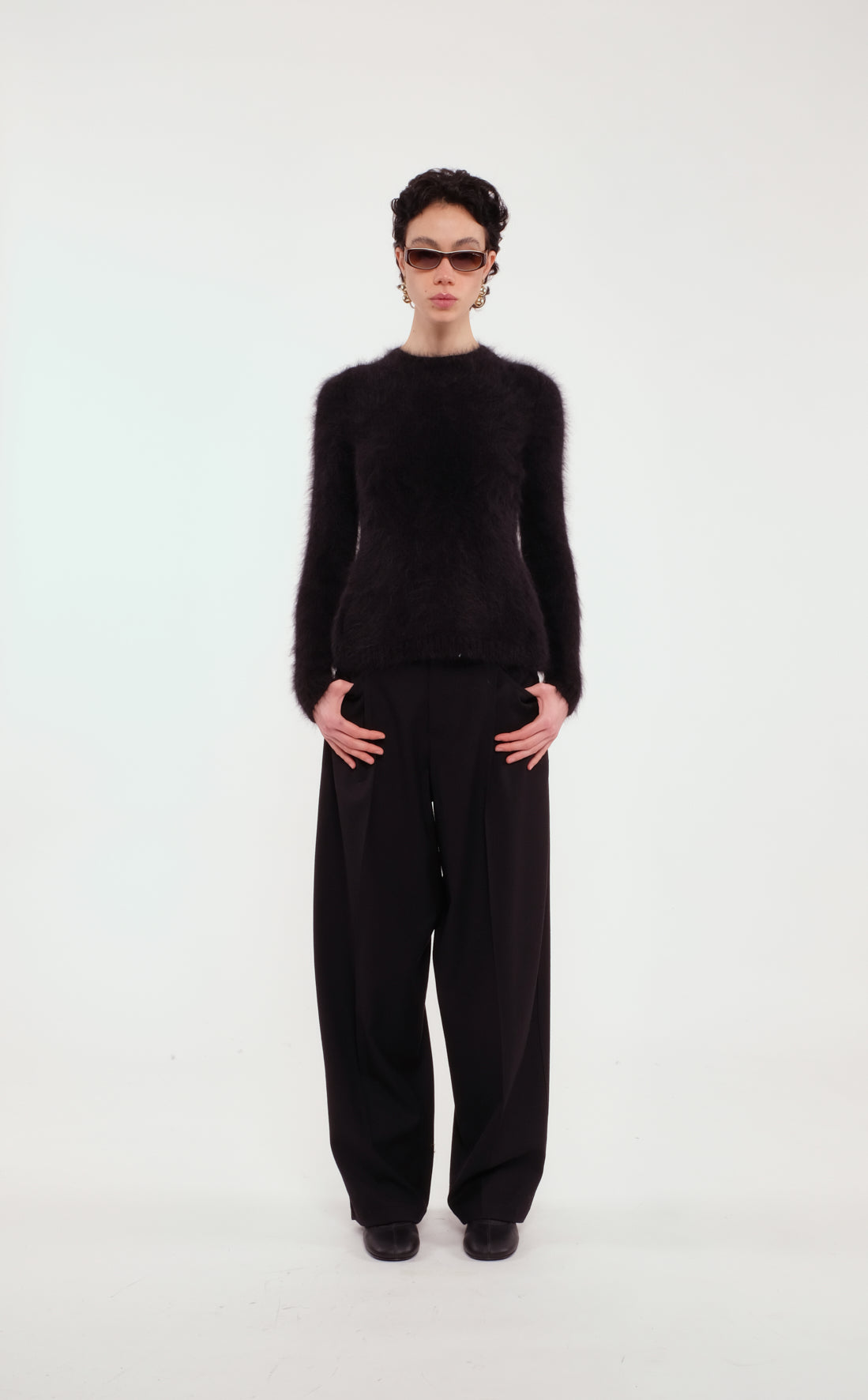 Black Long-Sleeved Angora Sweater With Back Opening