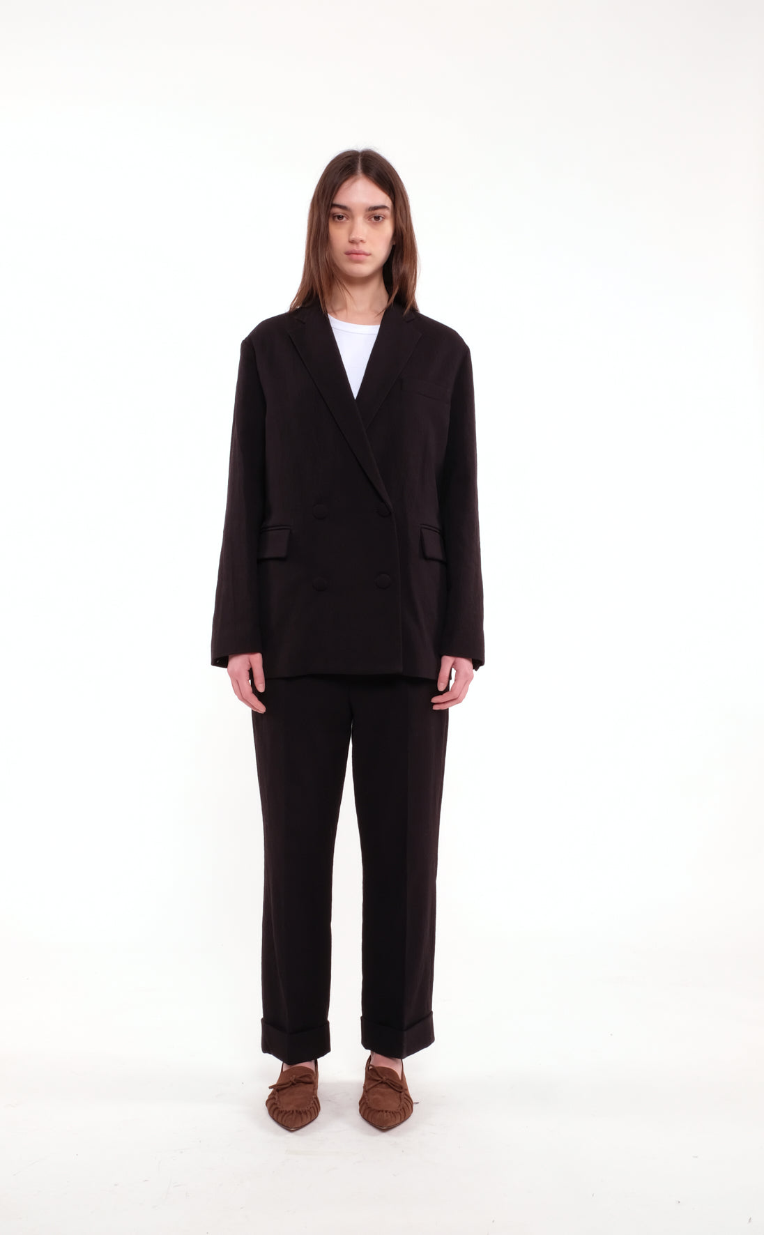 Black Double-Breasted Blazer In Japanese Twill