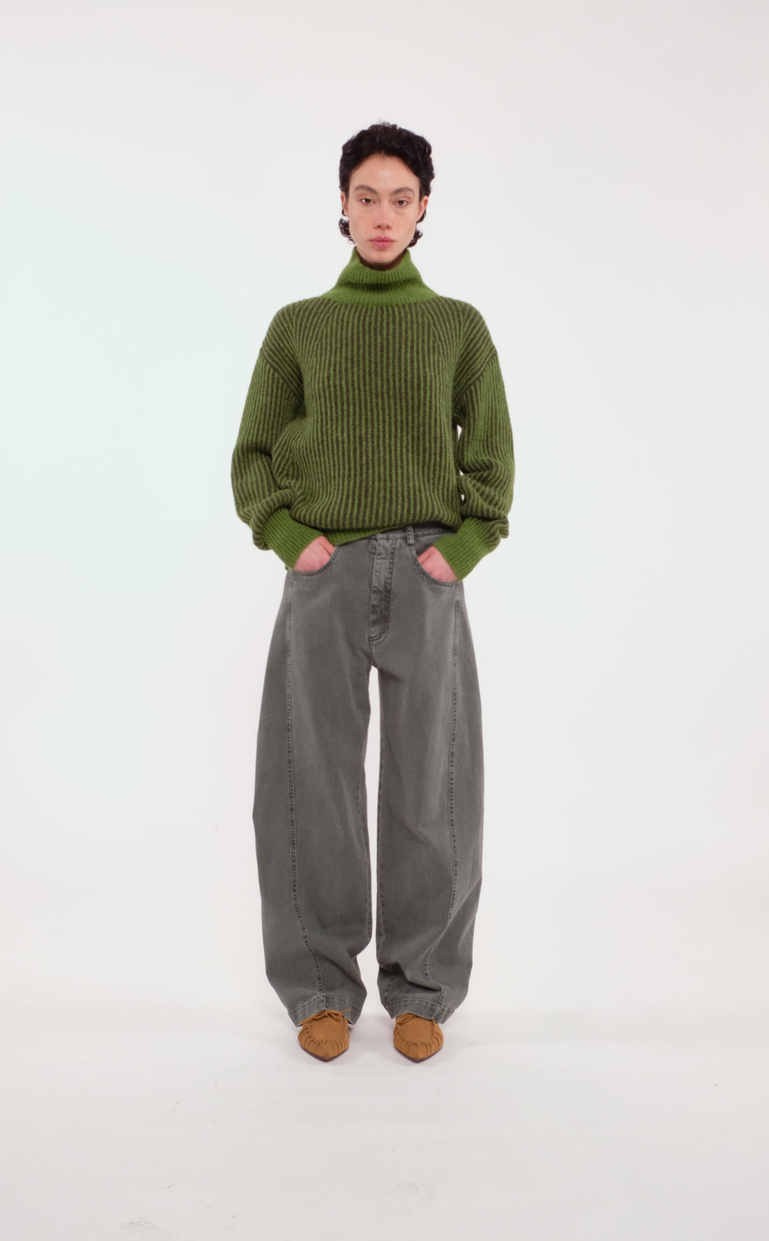 Sage Green Cotton Barrel Pants
