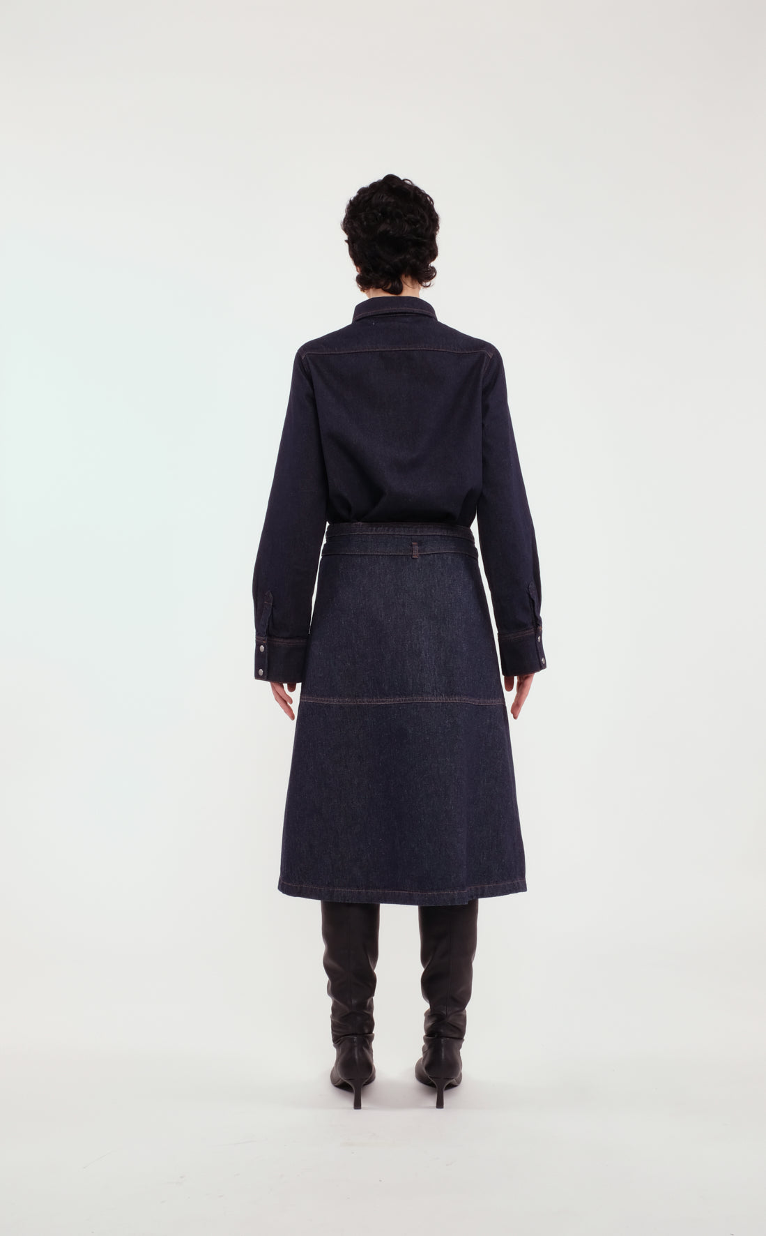 Denim Asymmetric Wrap Midi Skirt