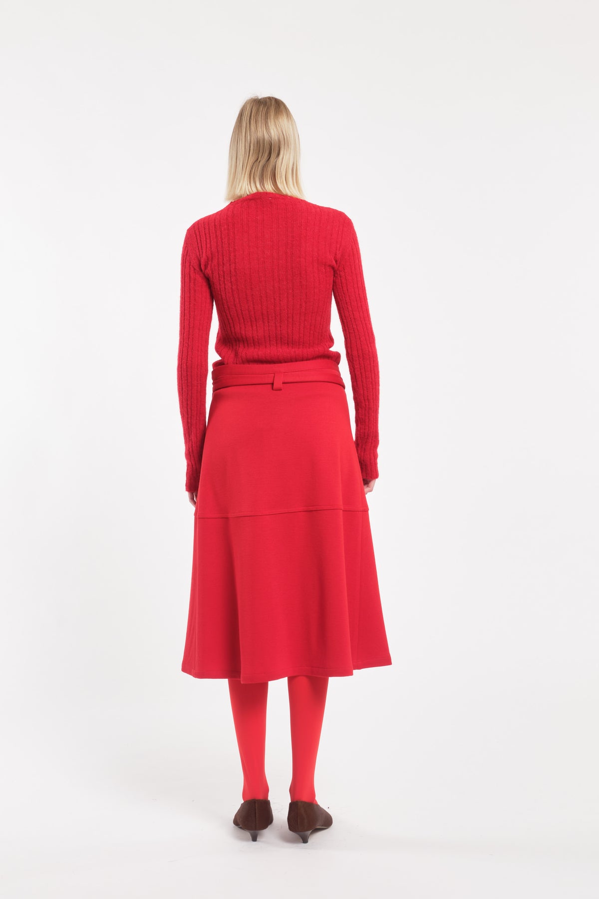 Wool Jersey Asymmetric Wrap Midi Skirt In Bright Red