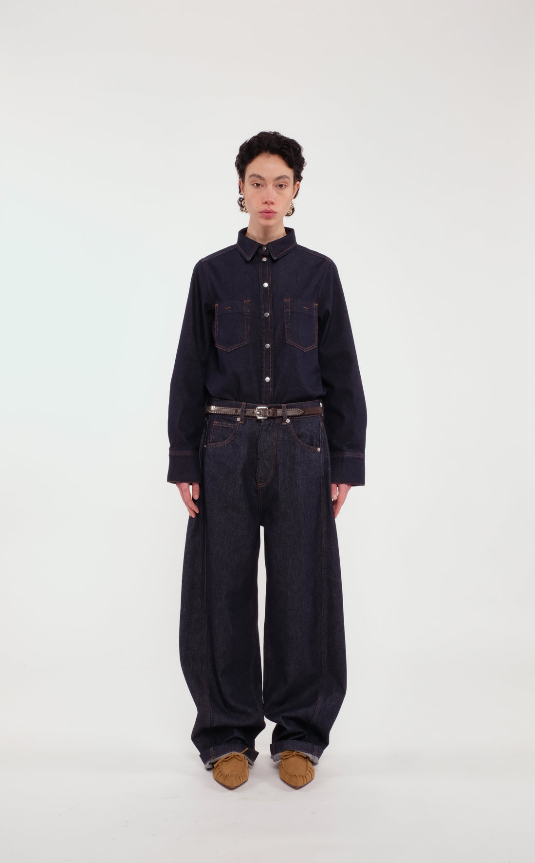 Dark Blue Denim Barrel Pants
