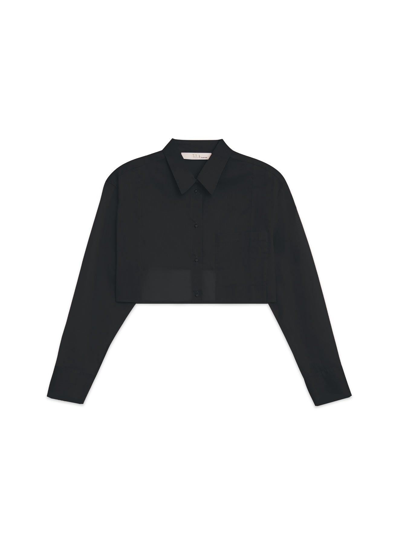 Black Cropped Cotton Voile Shirt