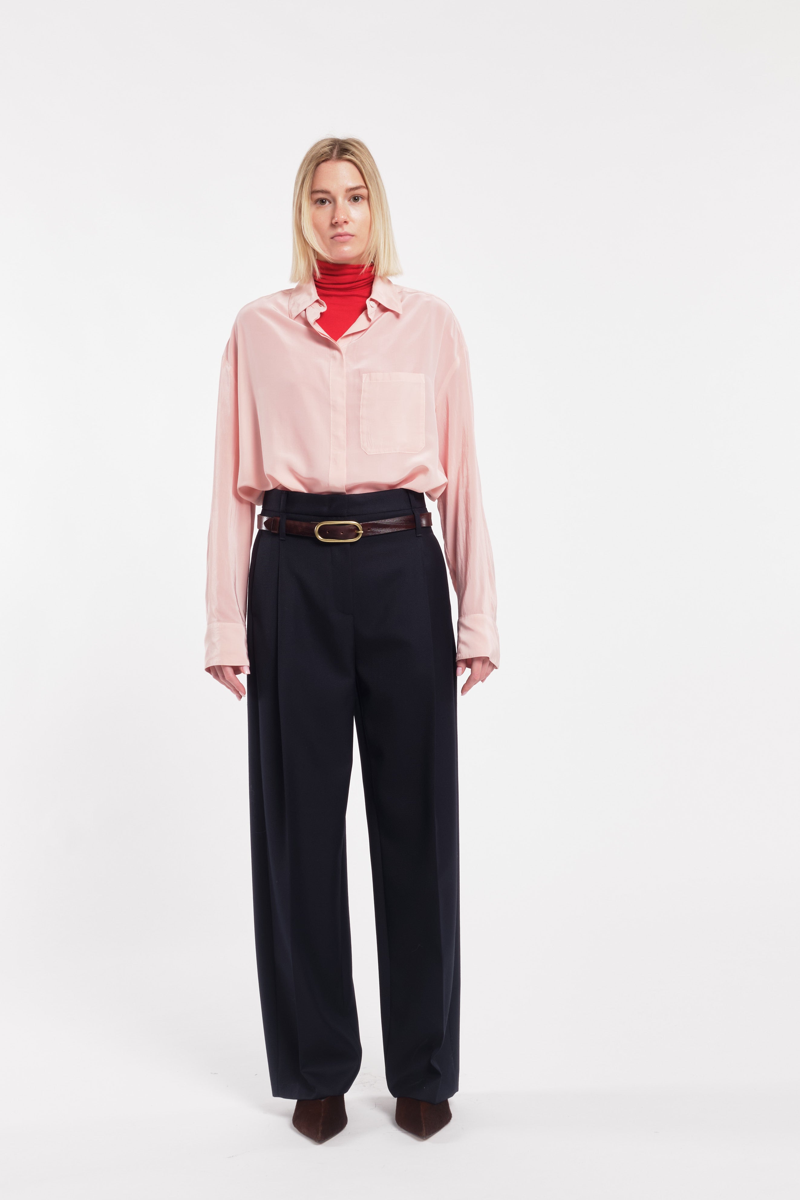 Pink Long-Sleeve Viscose Silk Shirt With Buttons