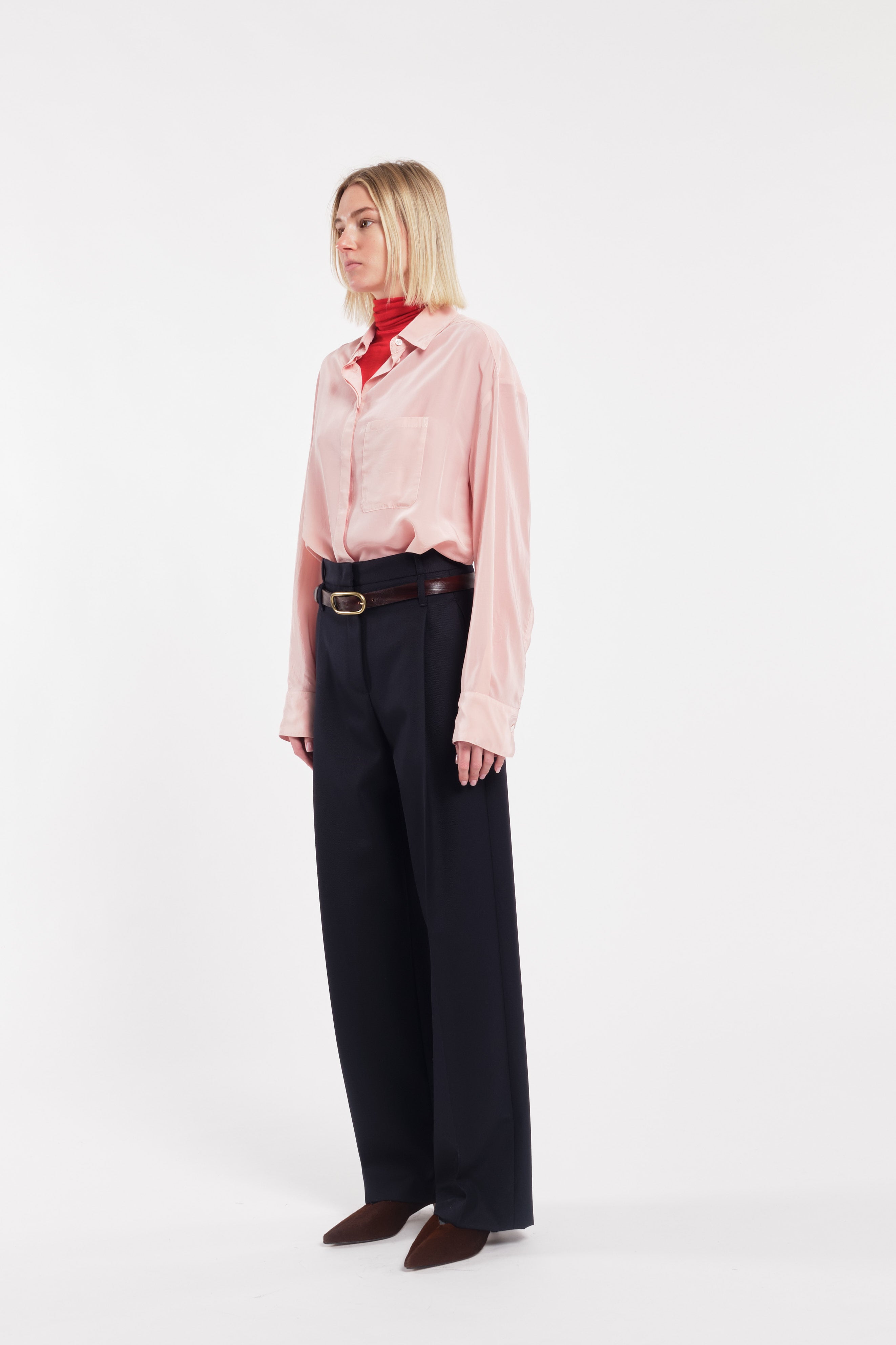 Pink Long-Sleeve Viscose Silk Shirt With Buttons