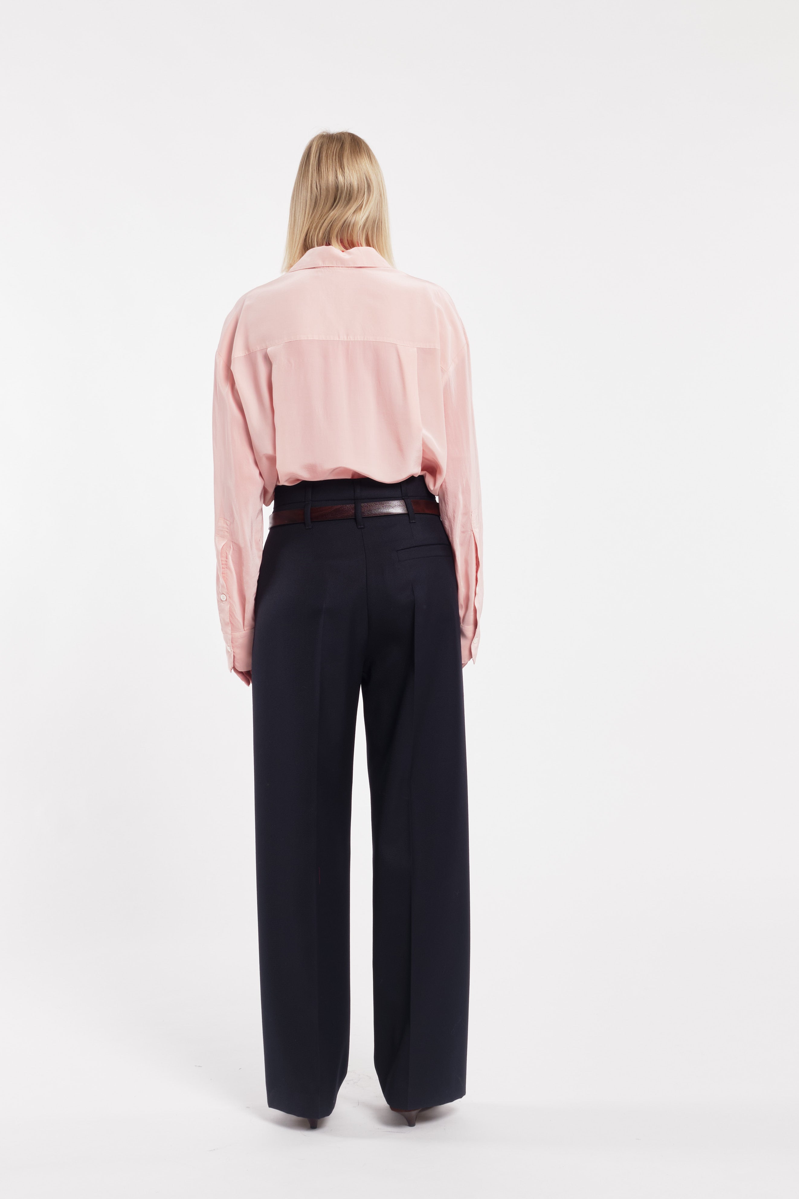 Pink Long-Sleeve Viscose Silk Shirt With Buttons