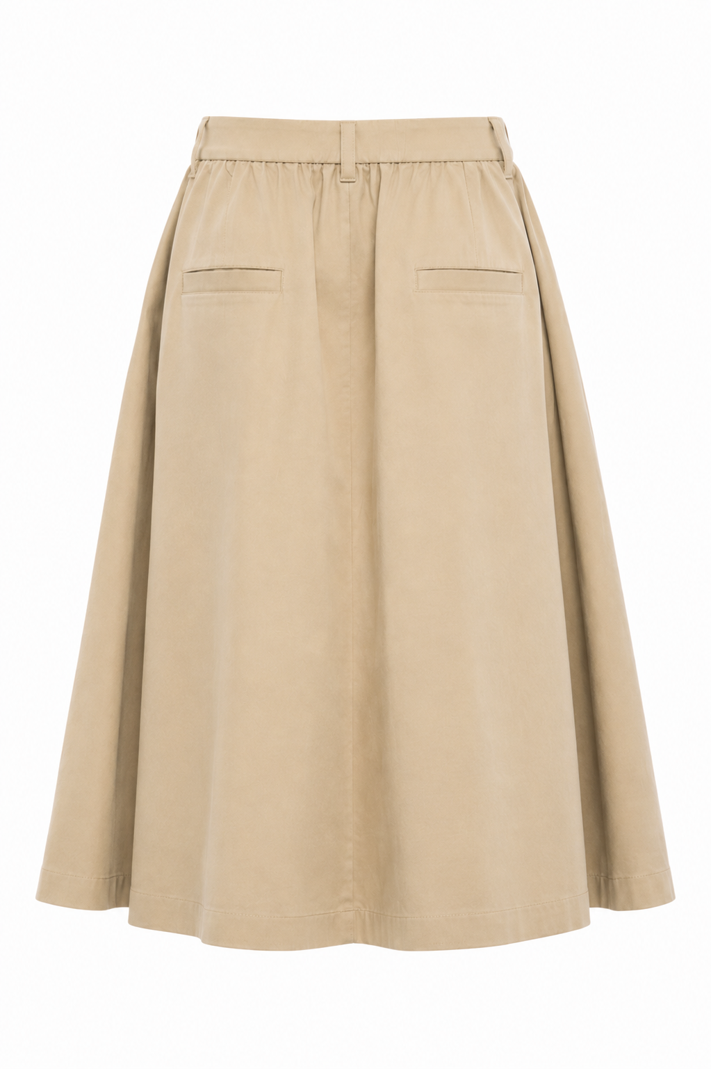 Beige Cotton Pleated Midi Skirt