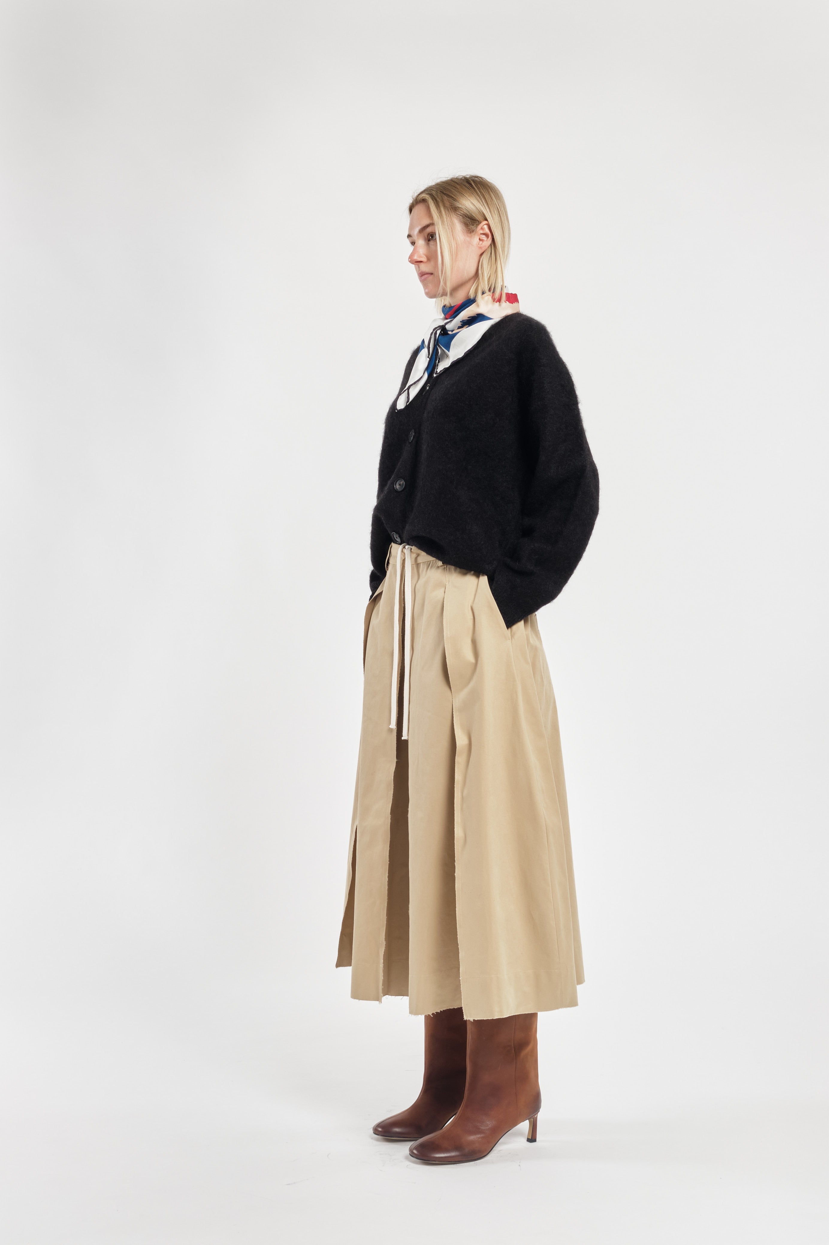 Gonna midi plissettata in cotone colore beige