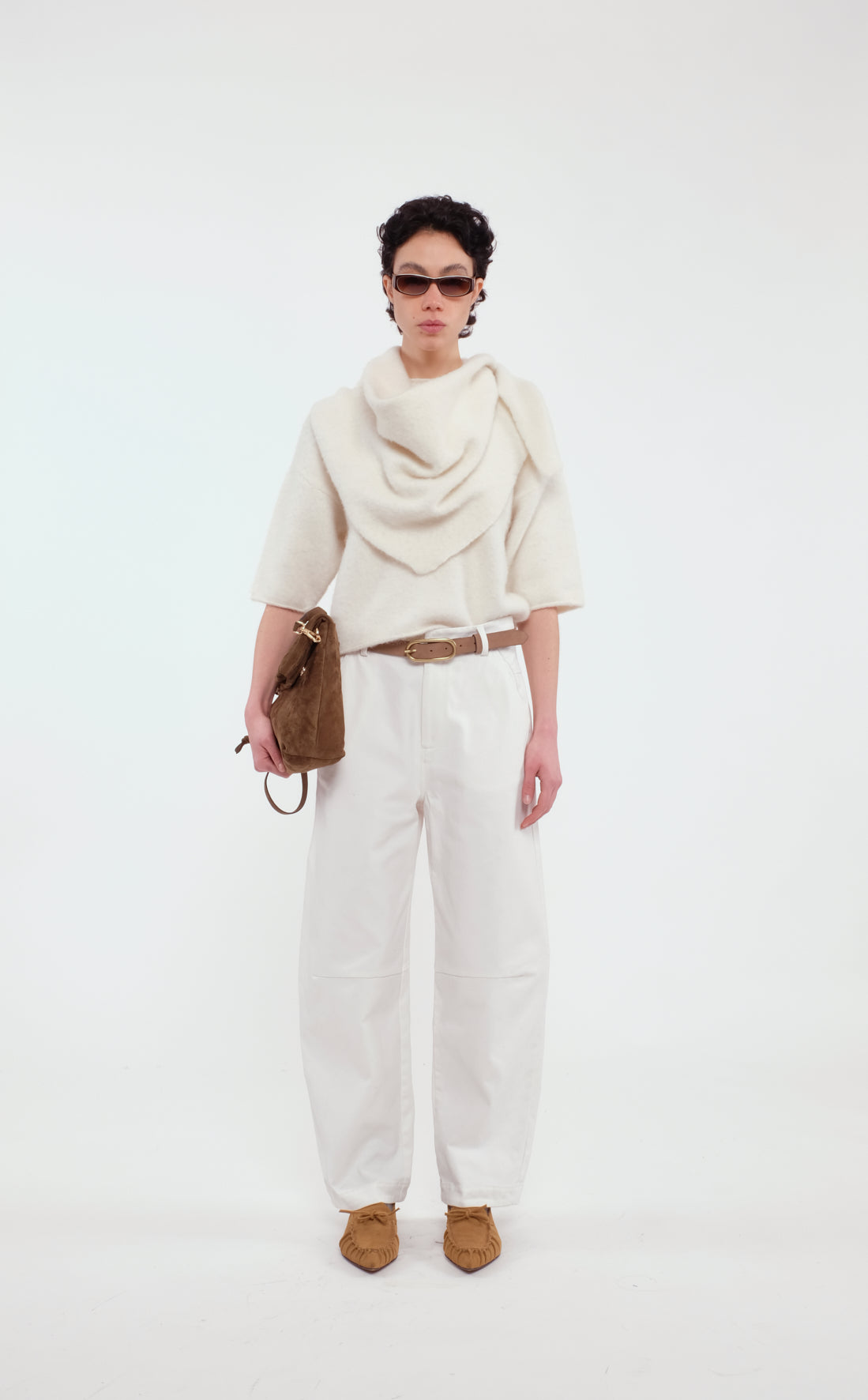 White Cotton Barrel Pants