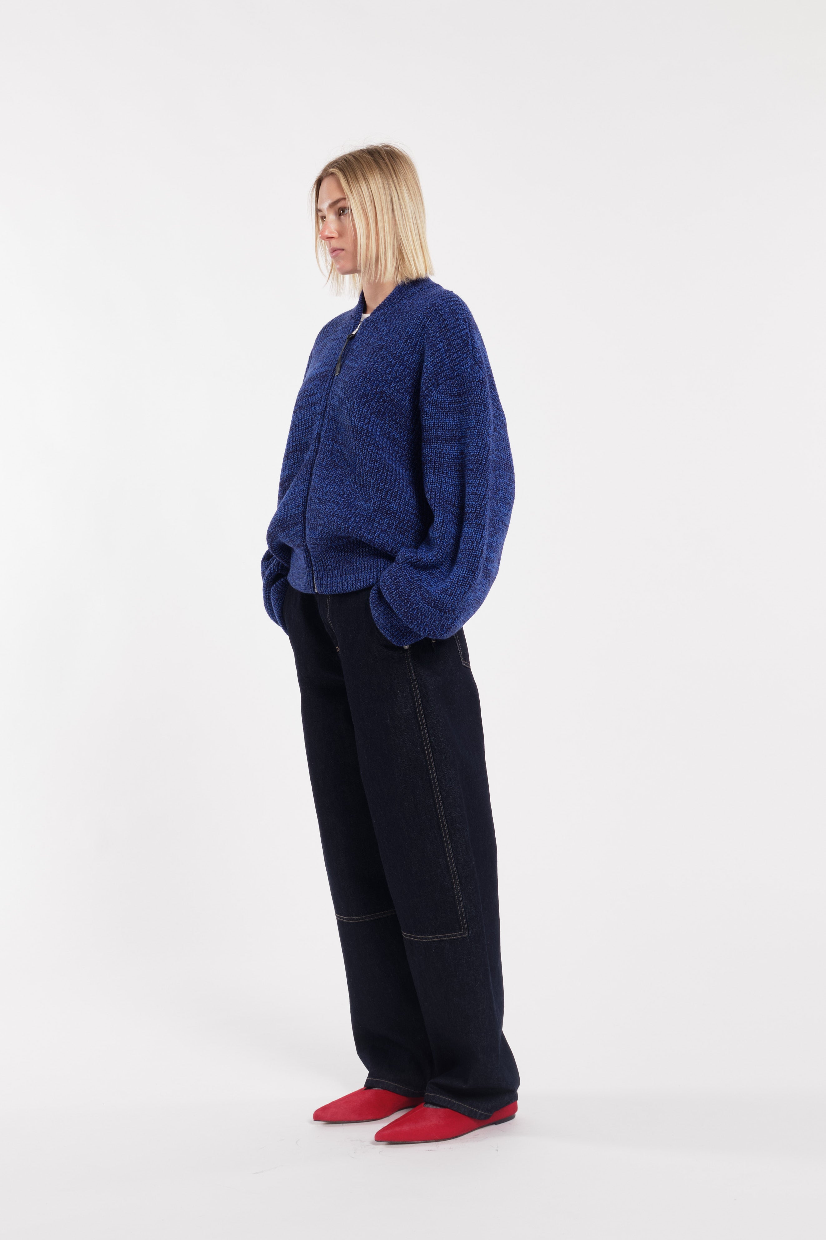 Dark Blue Barrel Wide-Leg Jeans With Contrast Stitching