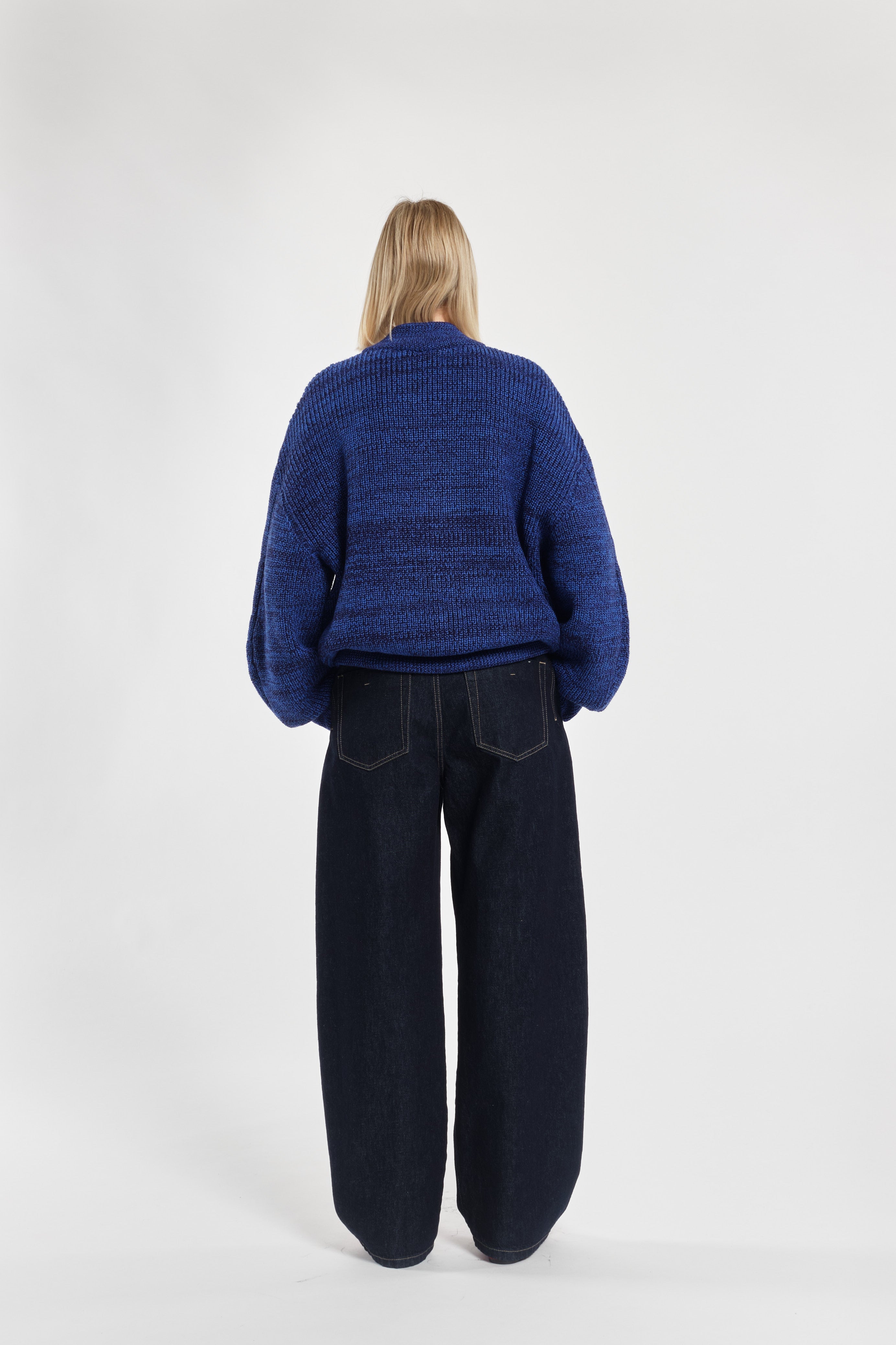 Dark Blue Barrel Wide-Leg Jeans With Contrast Stitching