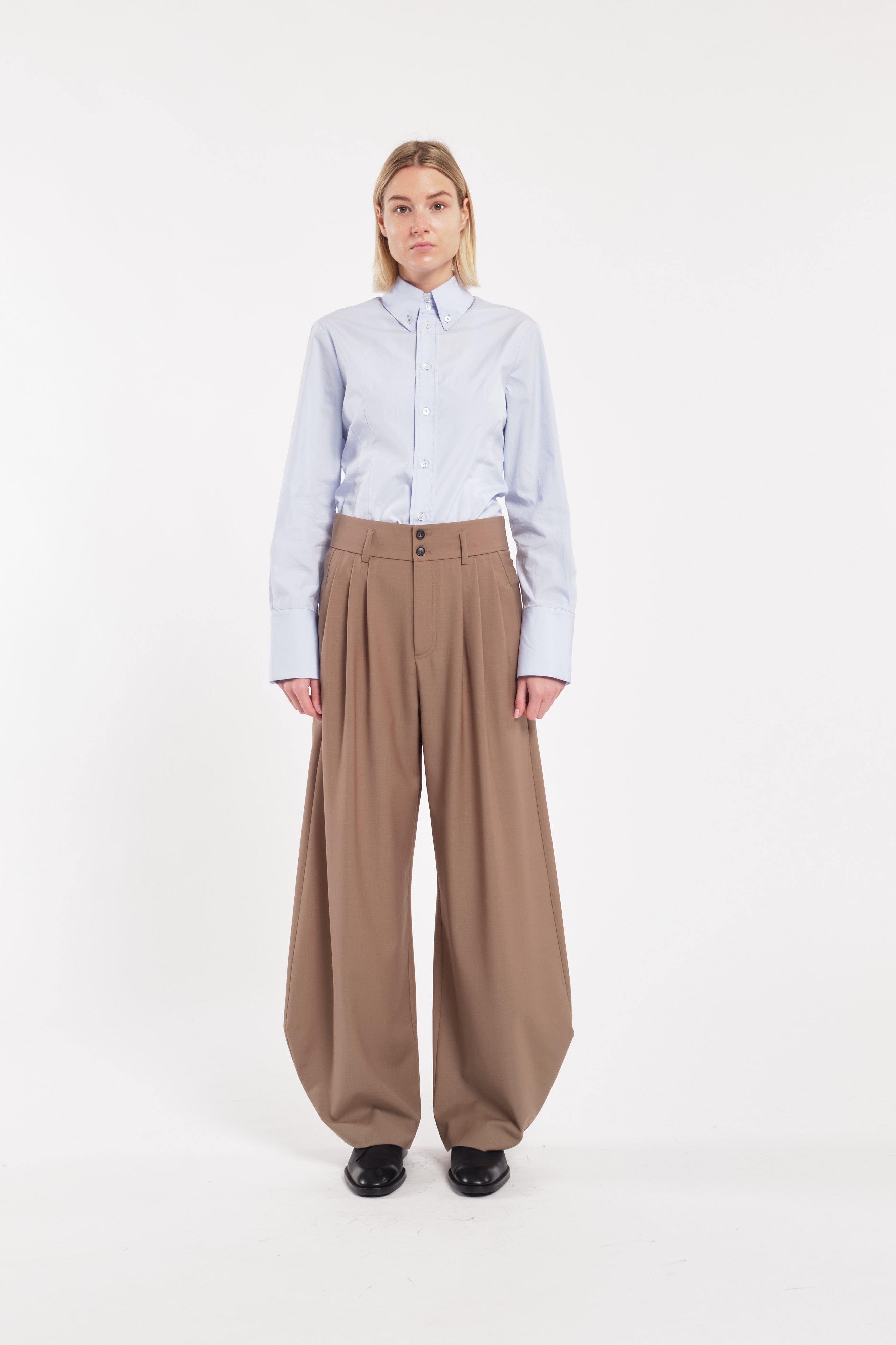 Light Blue Cropped Long-Sleeve Shirt