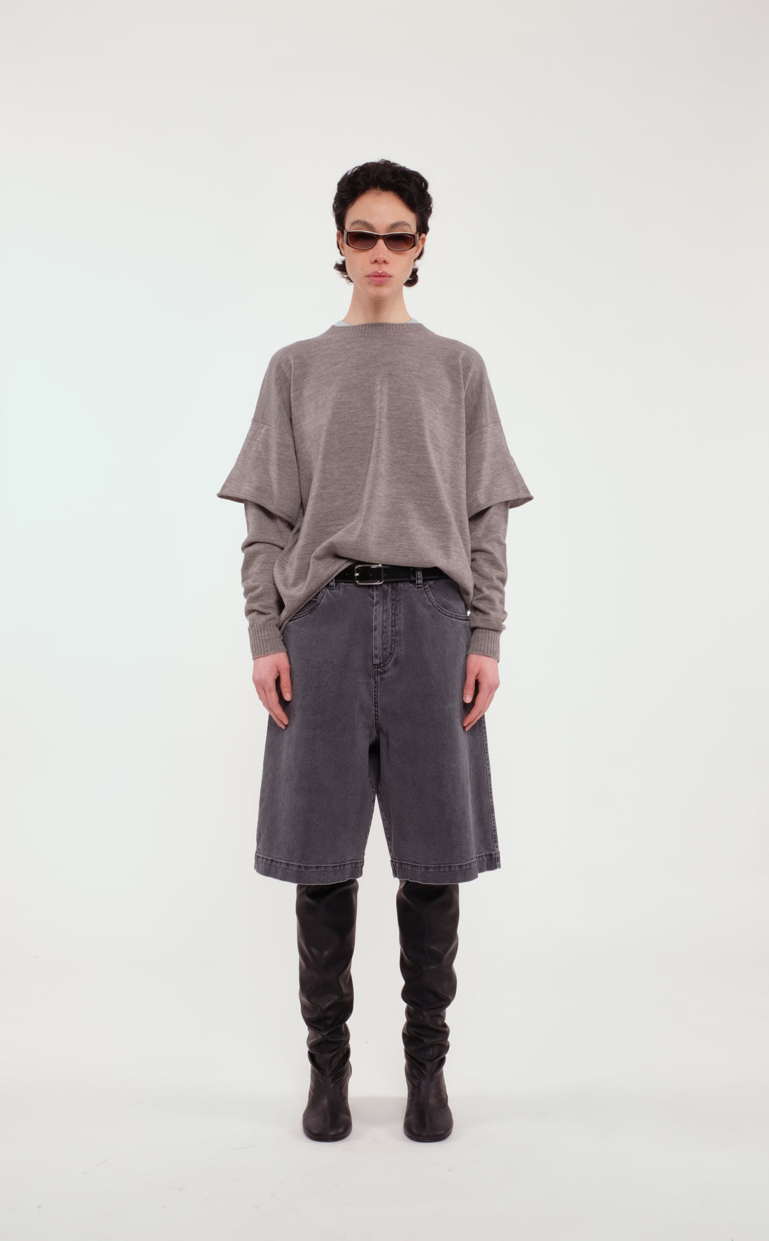 Grey Double-Sleeve Merino Wool Top