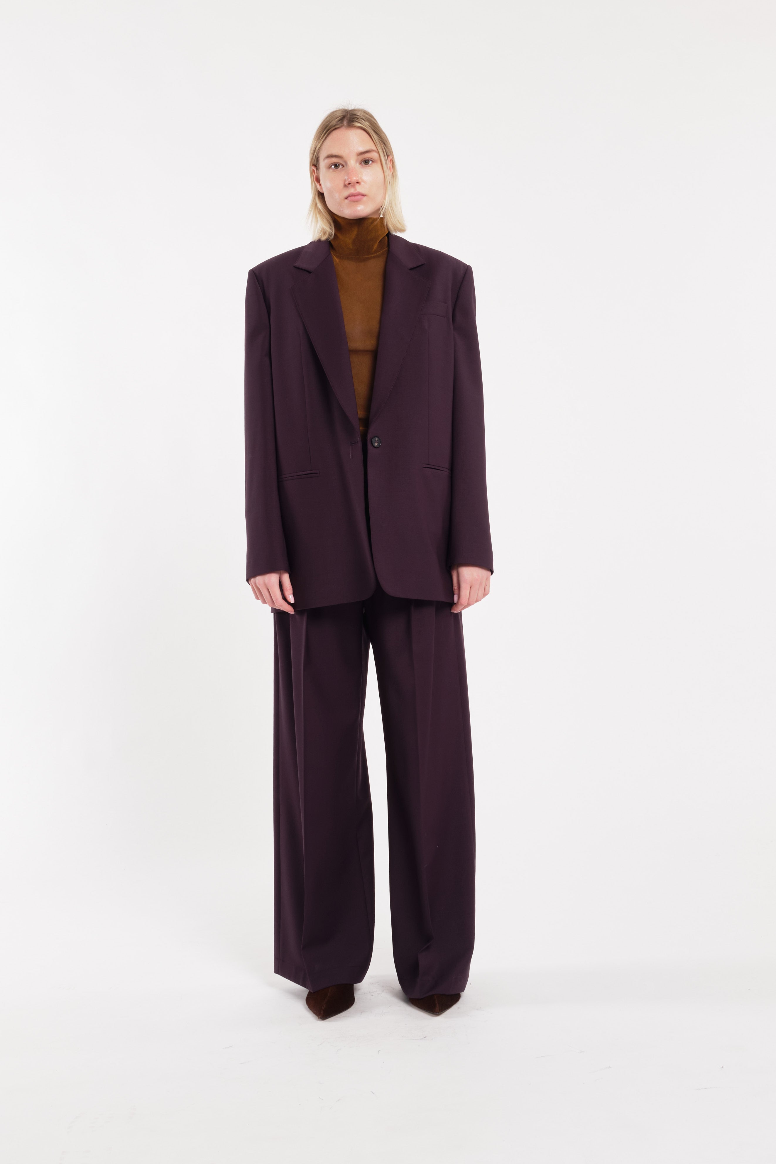Blazer sartoriale monopetto viola scuro in lana tecnica
