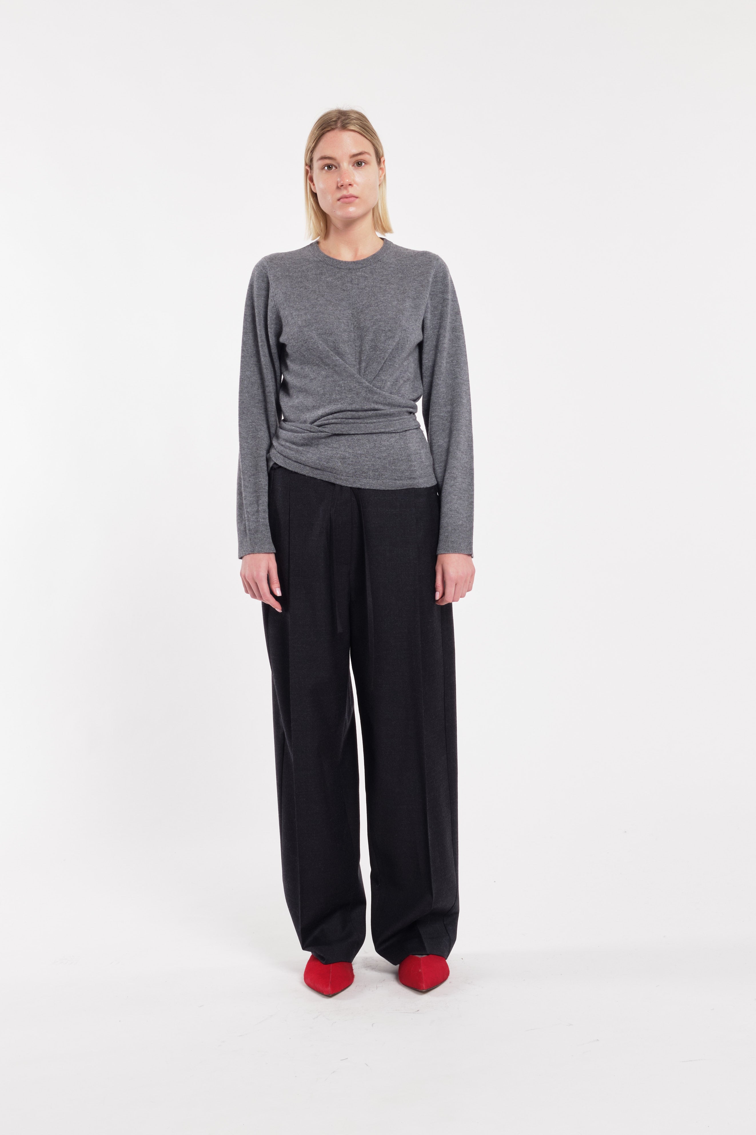 Long-Sleeve Crossover-Front Top With Back Closure In Grey