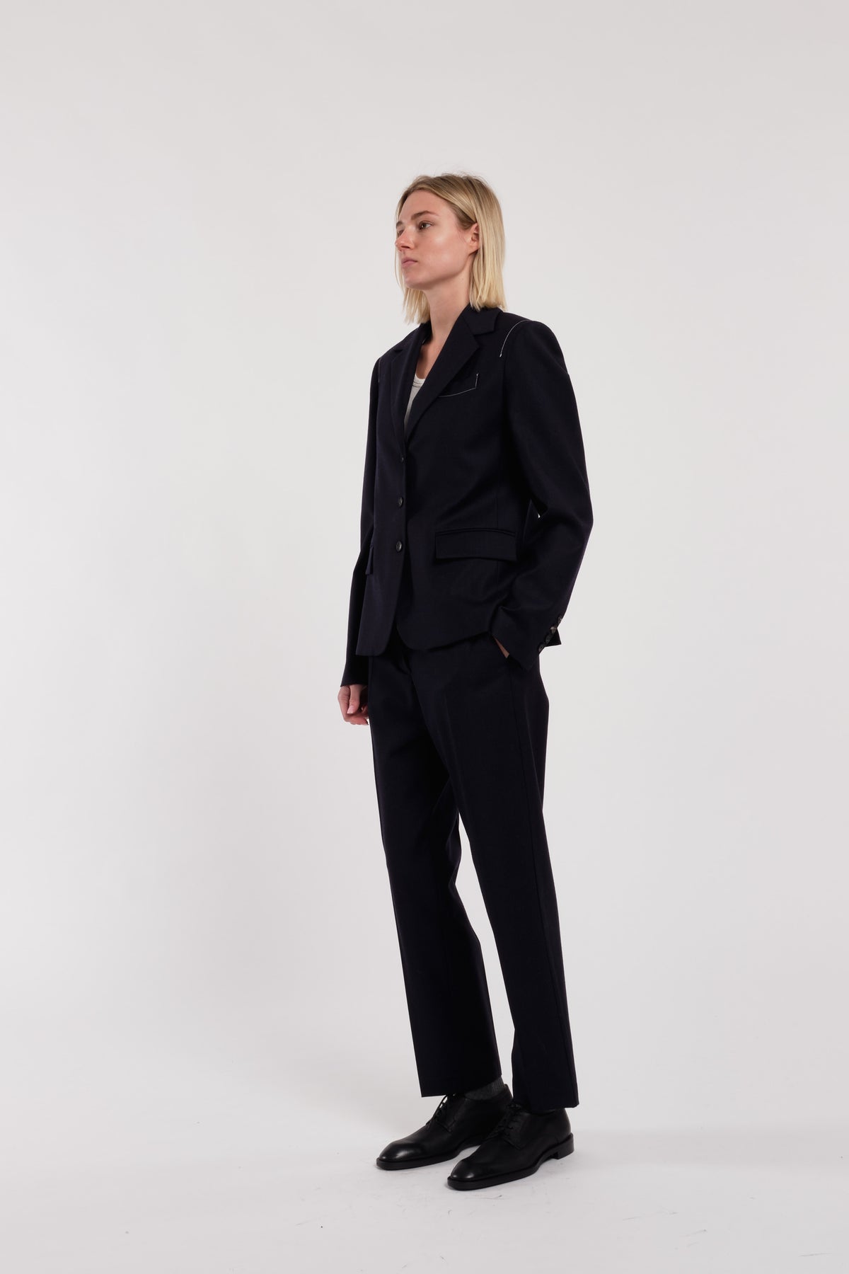 Charcoal Ankle-Length Straight-Leg Flannel Trousers
