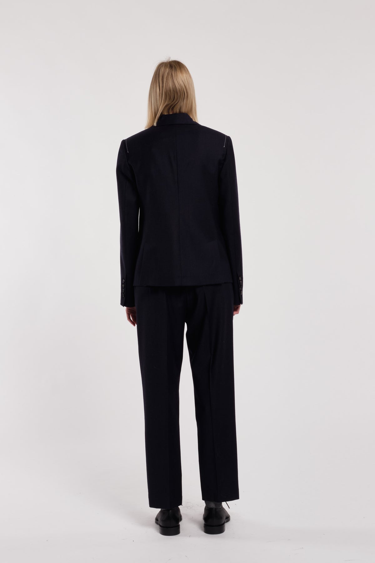Charcoal Ankle-Length Straight-Leg Flannel Trousers
