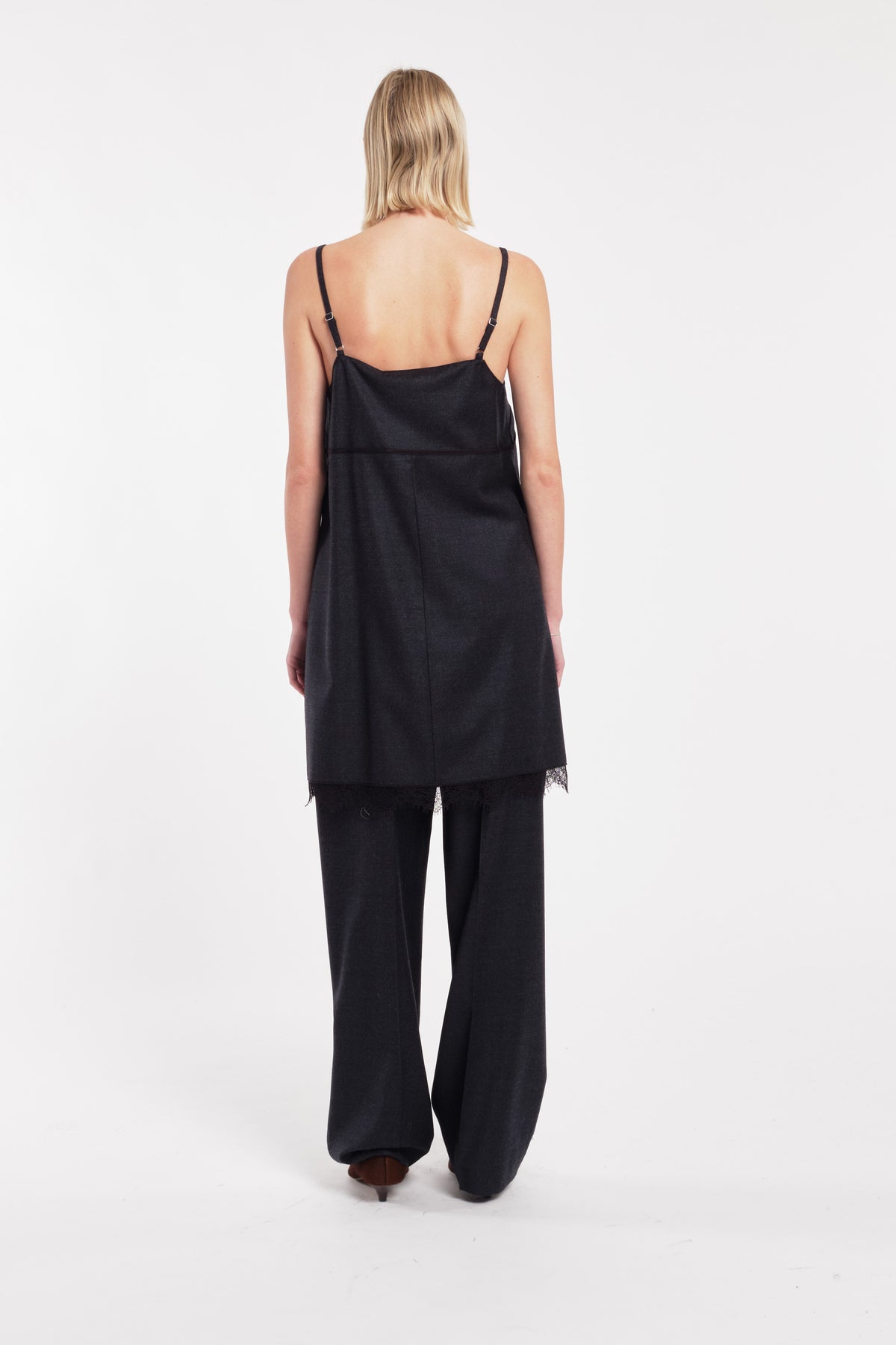 Charcoal Flannel Slip Dress With Lace Detail
