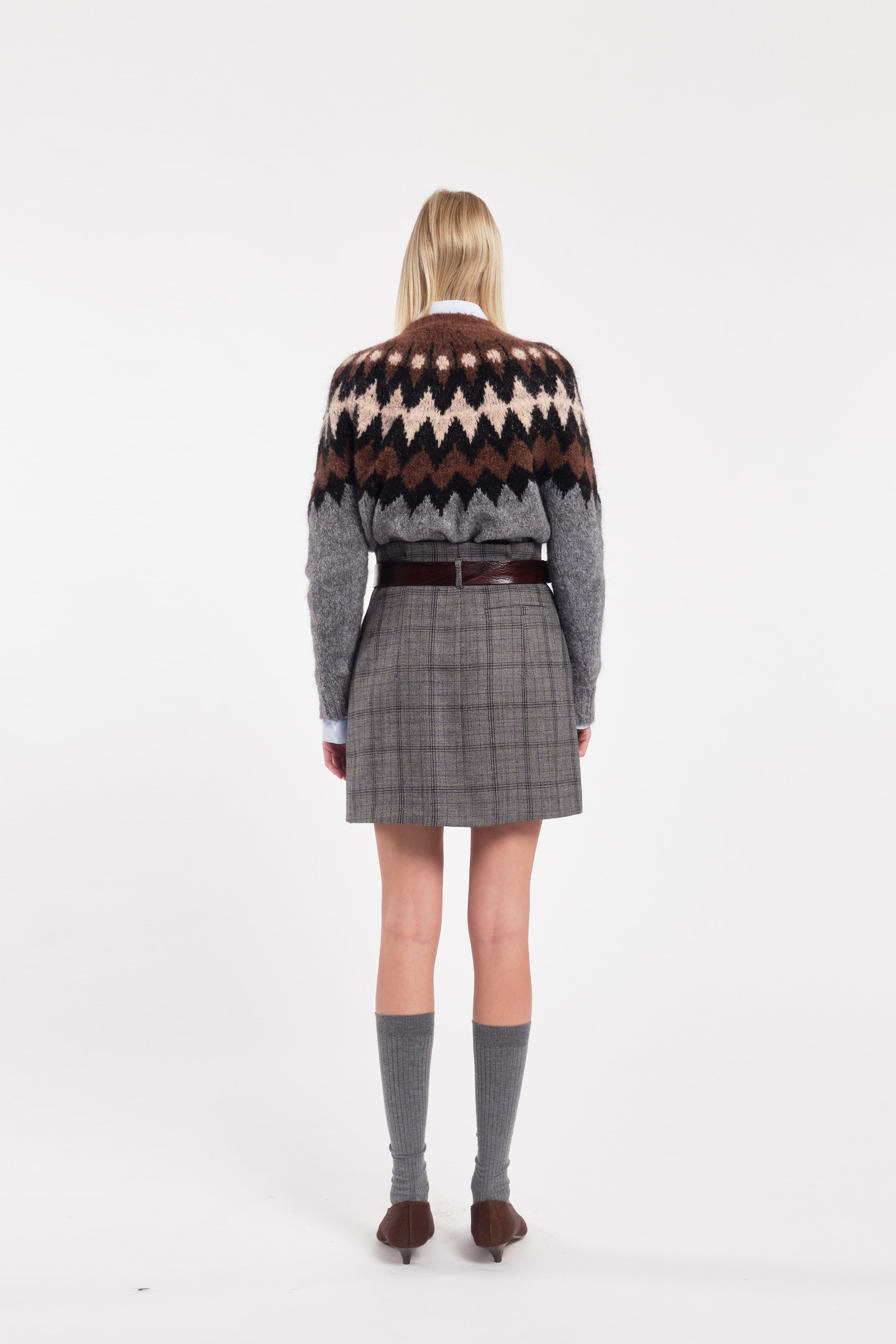 Checked Wool Pleated Mini Skirt With Fitted Waist