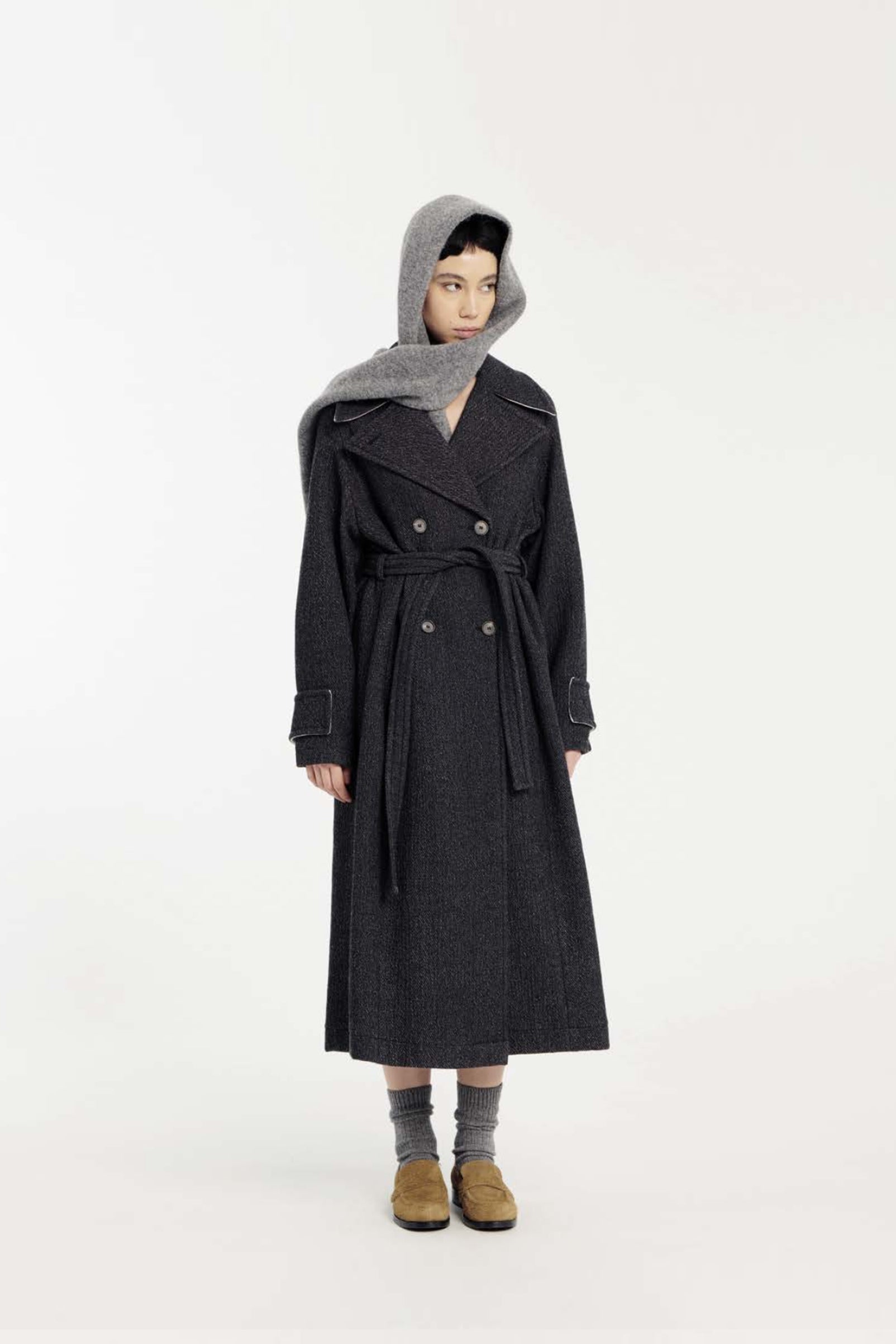 Grey Stretch Alpaca Hooded Scarf