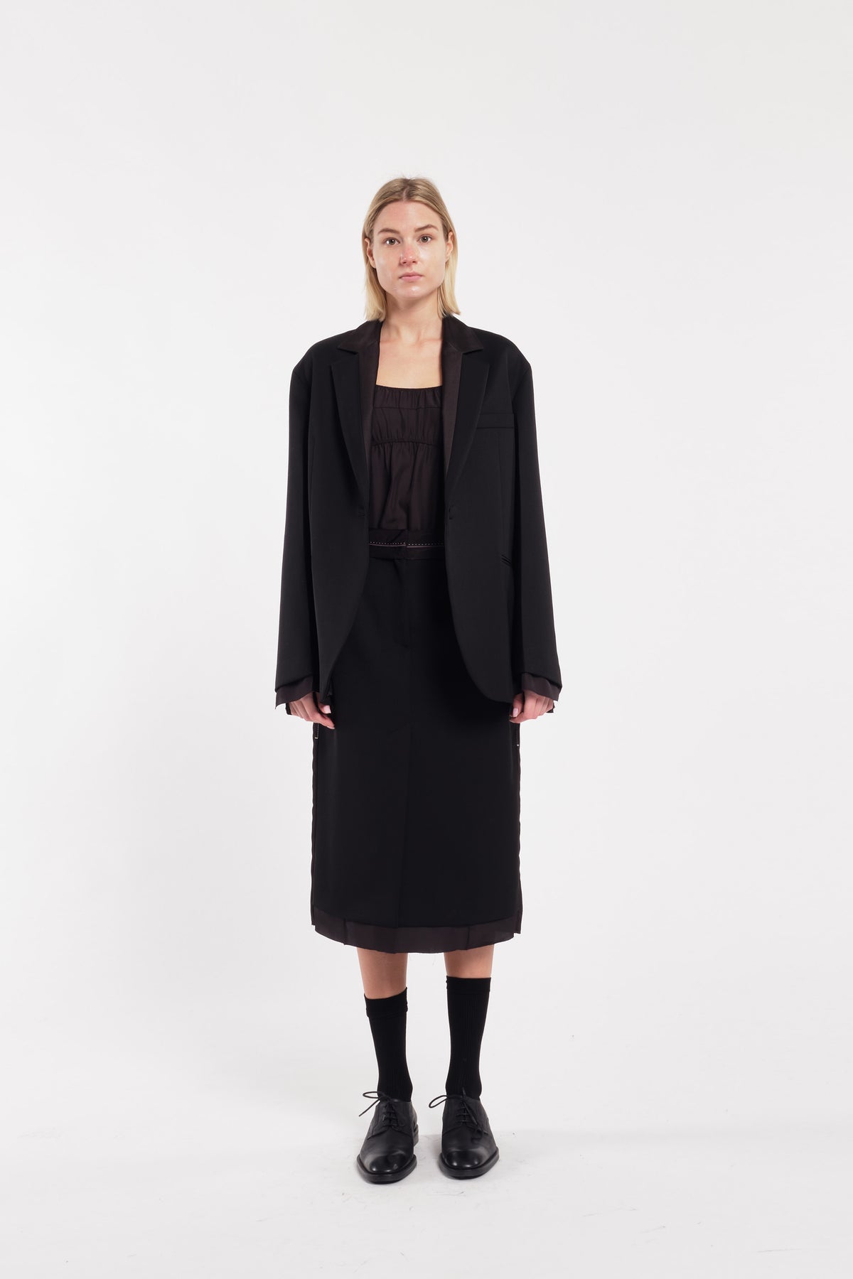 Black Single-Breasted Blazer With Double Underlayer Detail