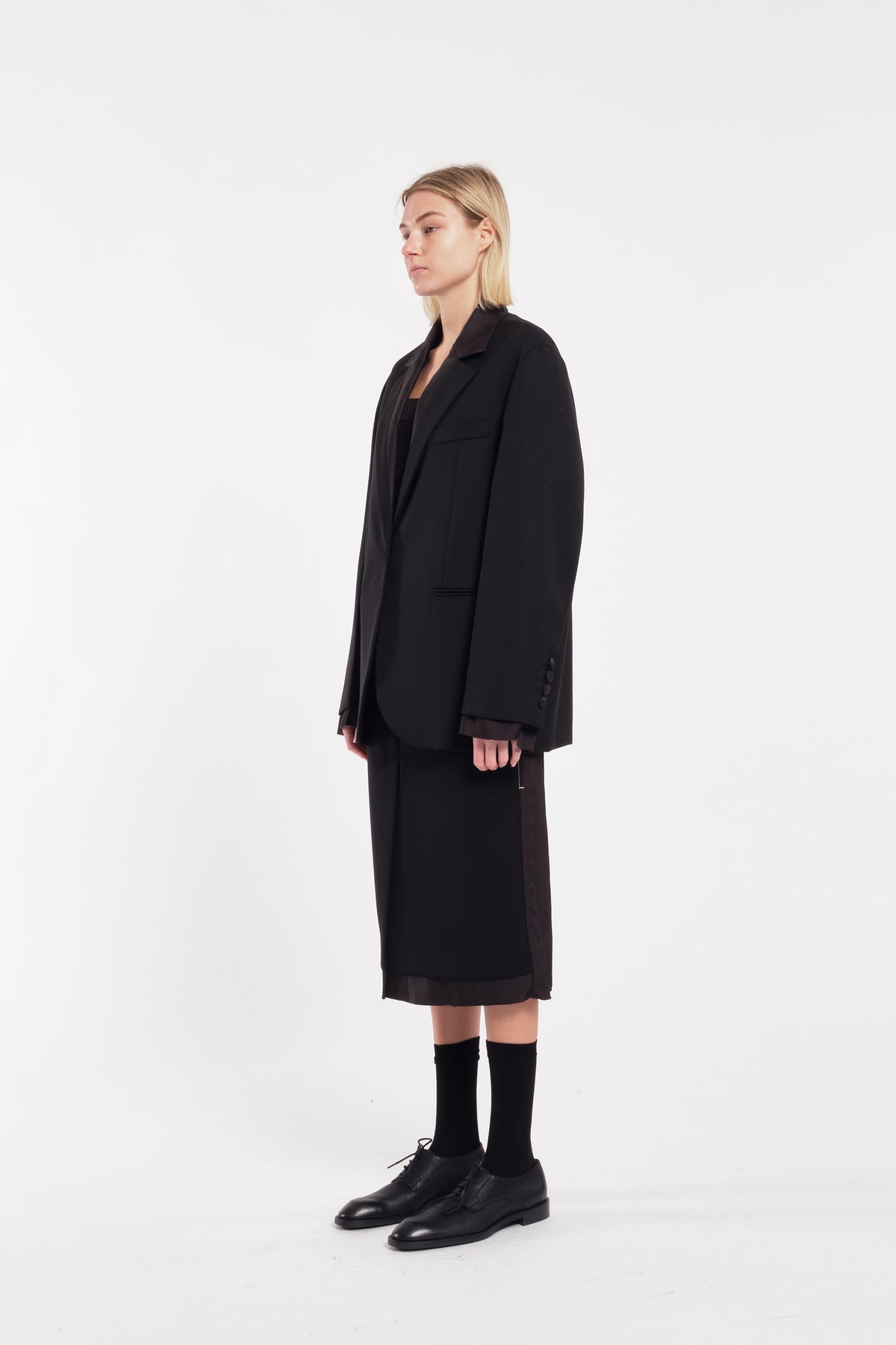 Black Single-Breasted Blazer With Double Underlayer Detail