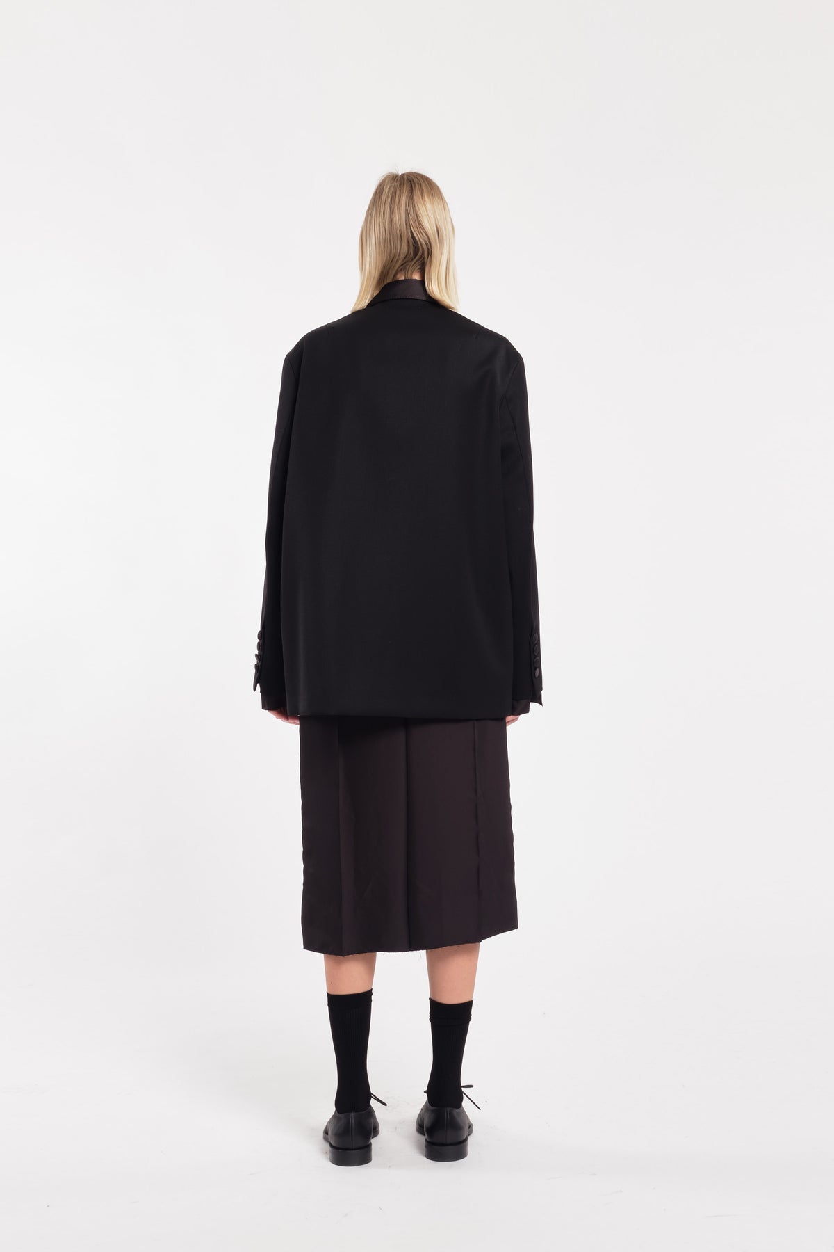 Black Single-Breasted Blazer With Double Underlayer Detail